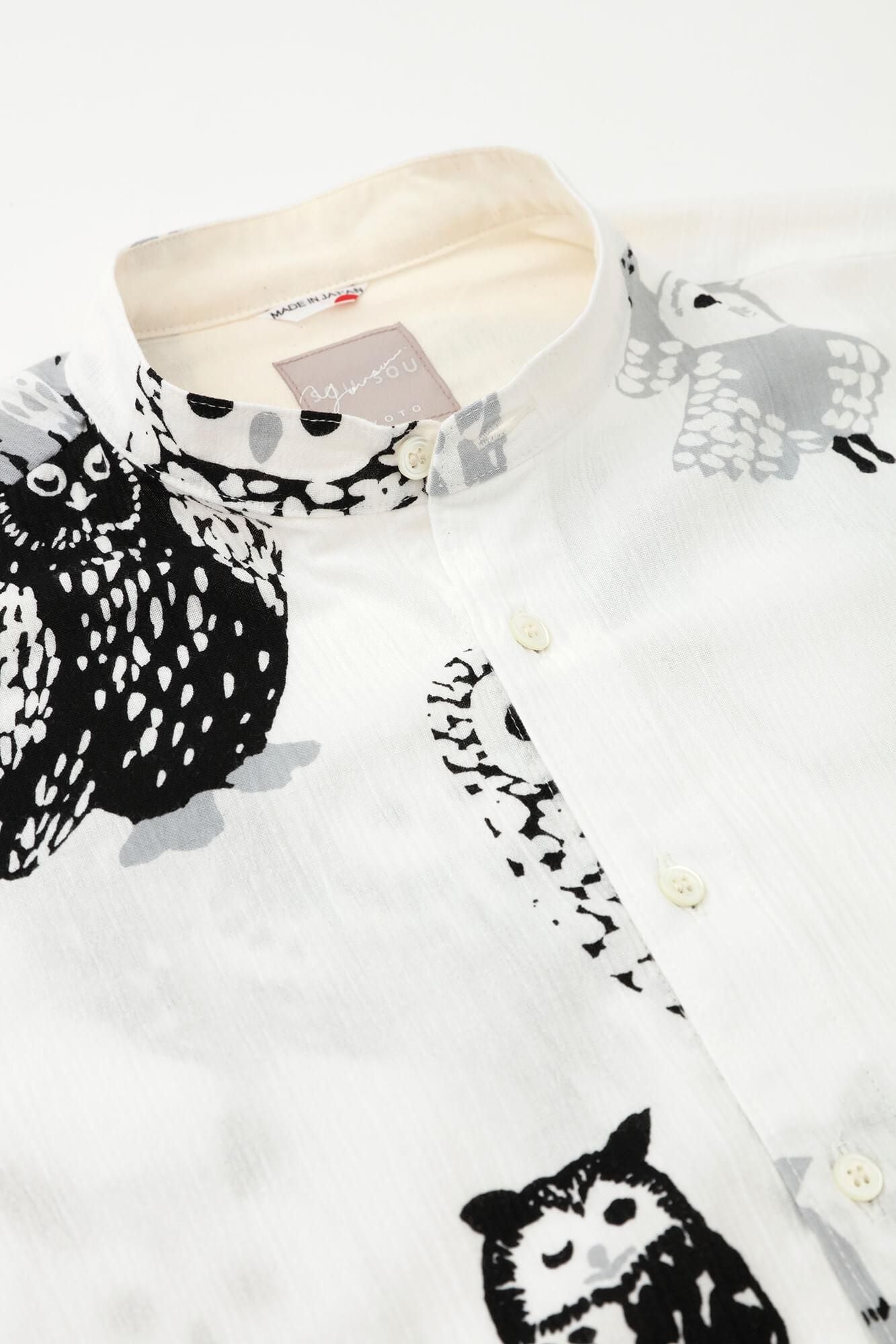 net限定】高島縮 20/20 スタンドカラーシャツ SP／ふくろう