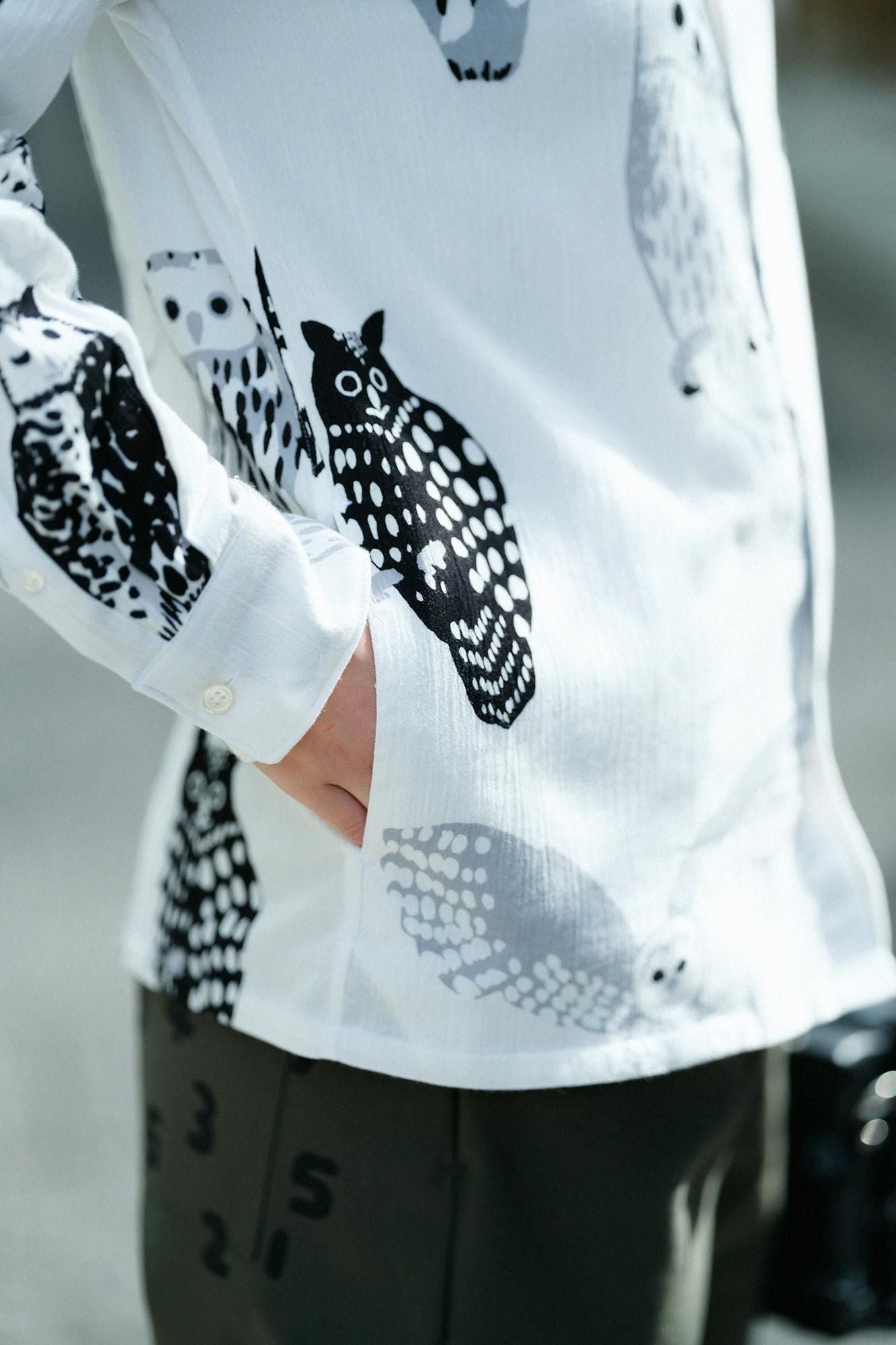 net限定】高島縮 20/20 スタンドカラーシャツ SP／ふくろう