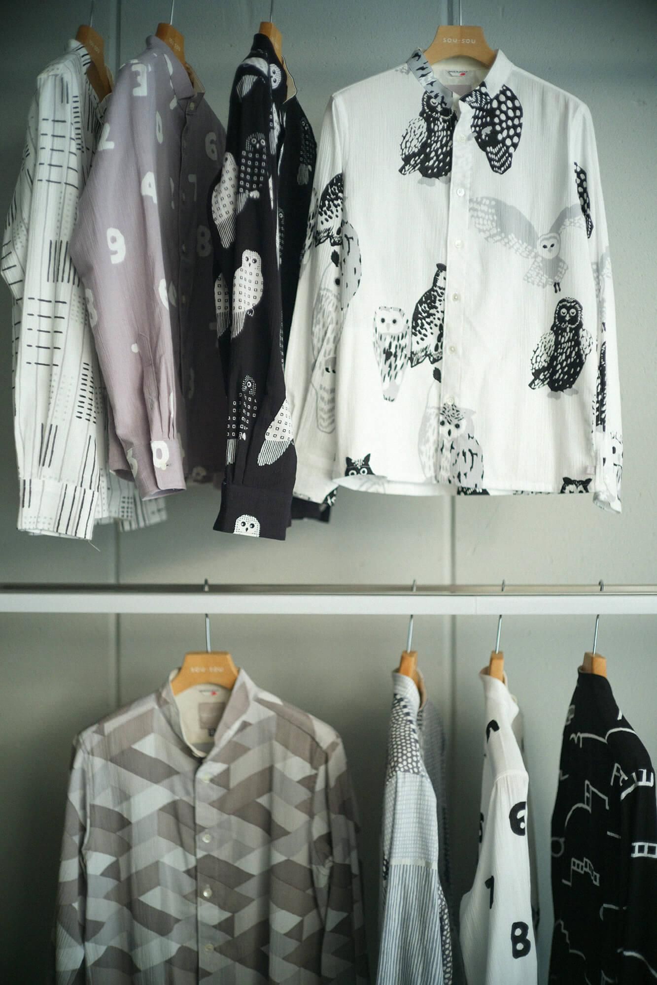 net限定】高島縮 20/20 スタンドカラーシャツ SP／ふくろう