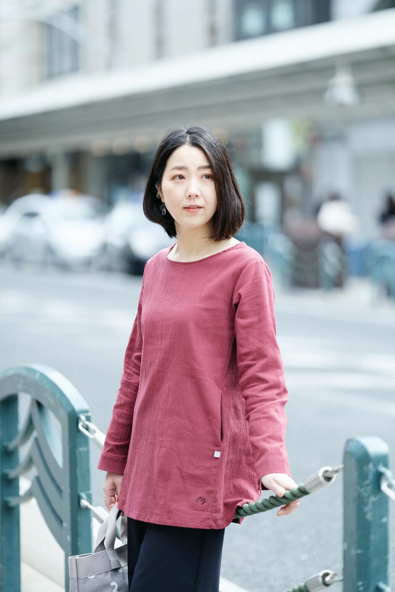 Chizimi Cotton 20/20 Long Sleeve Tunic / Burgundy