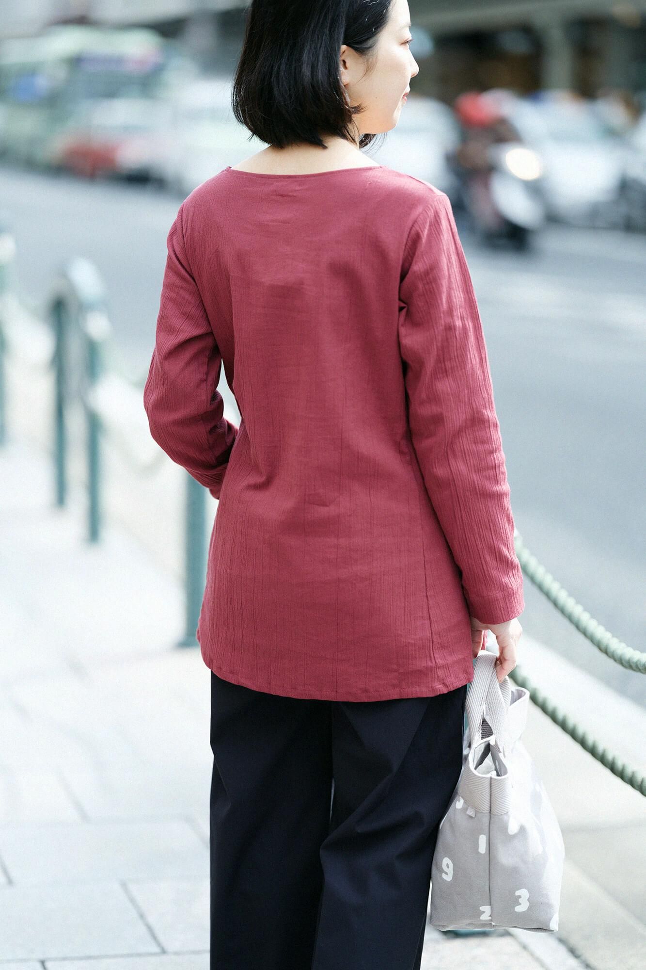 Chizimi Cotton 20/20 Long Sleeve Tunic / Burgundy