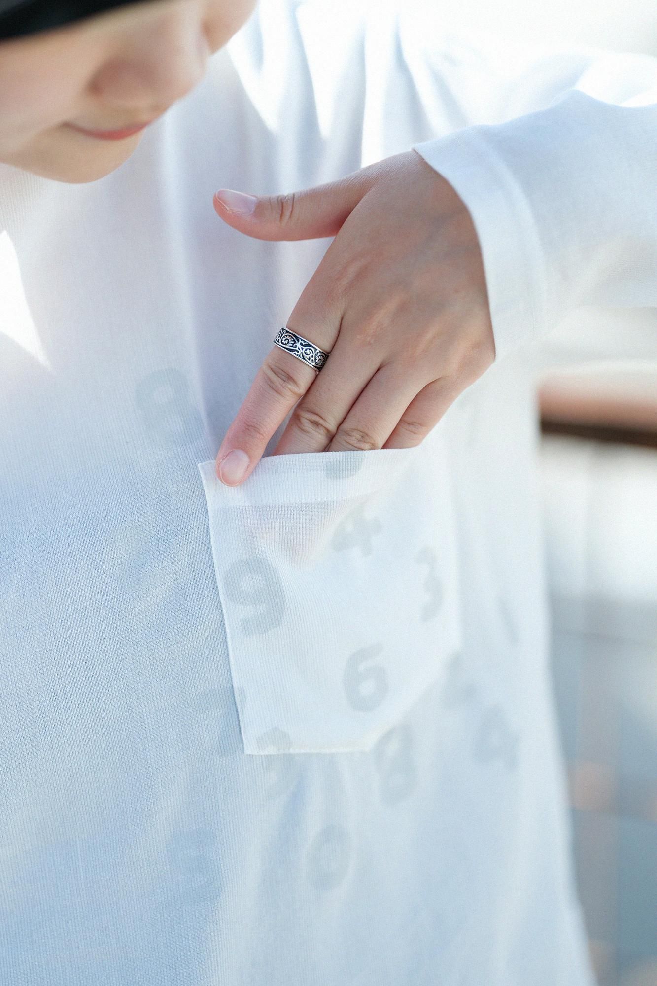 高島縮棉 40/40 長袖口袋T-shirt ／白色× SO-SU-U十數 昆