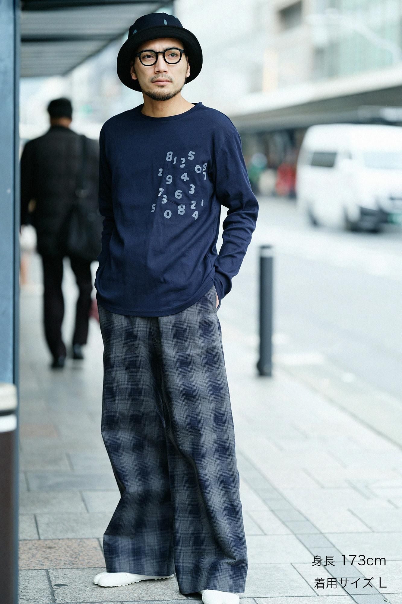 高島縮棉 40/40 長袖口袋T-shirt ／藍黑色x SO-SU-U十數 昆