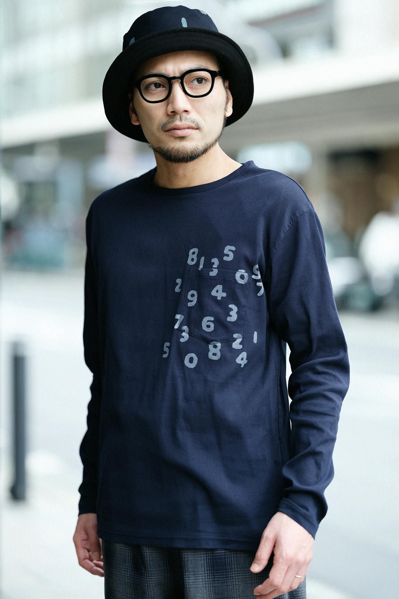 高島縮棉 40/40 長袖口袋T-shirt ／藍黑色x SO-SU-U十數 昆