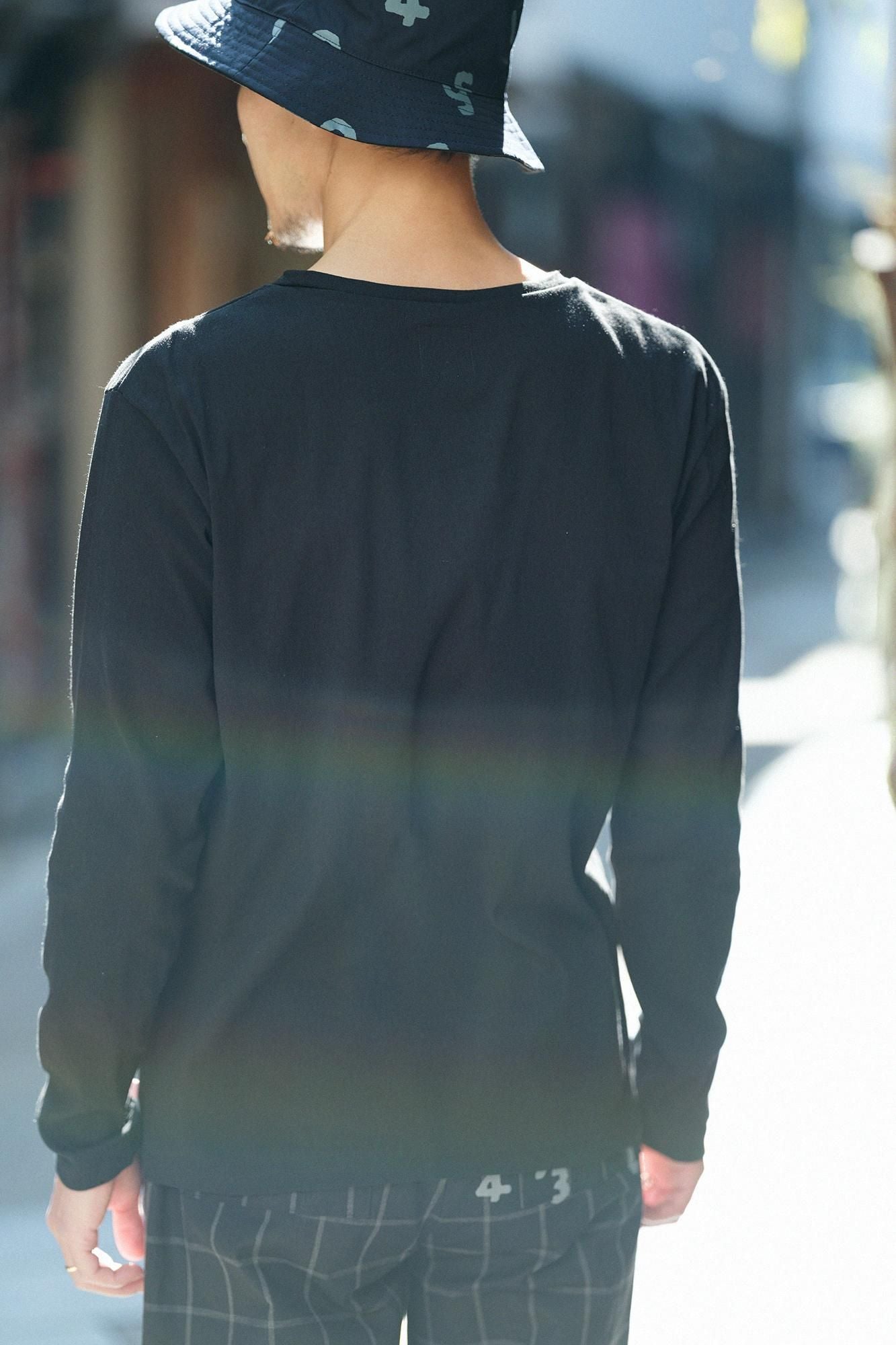 Chizimi Cotton 40/40 Long Sleeve Pocket T-shirt / Black × SO-SU-U Kon