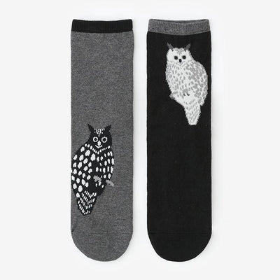 Round Toe Tabi Socks (Mid-calf)／Owl