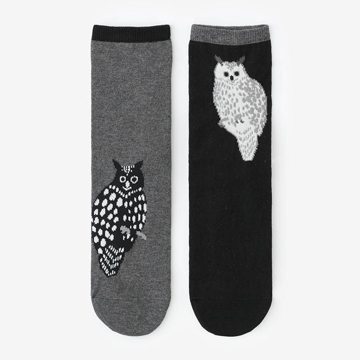 Round Toe Tabi Socks (Mid-calf)／Owl