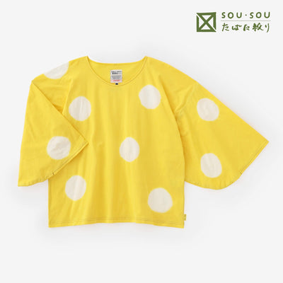 田端紮染 圓弧袖方形上衣／水玉大 黃色×白色