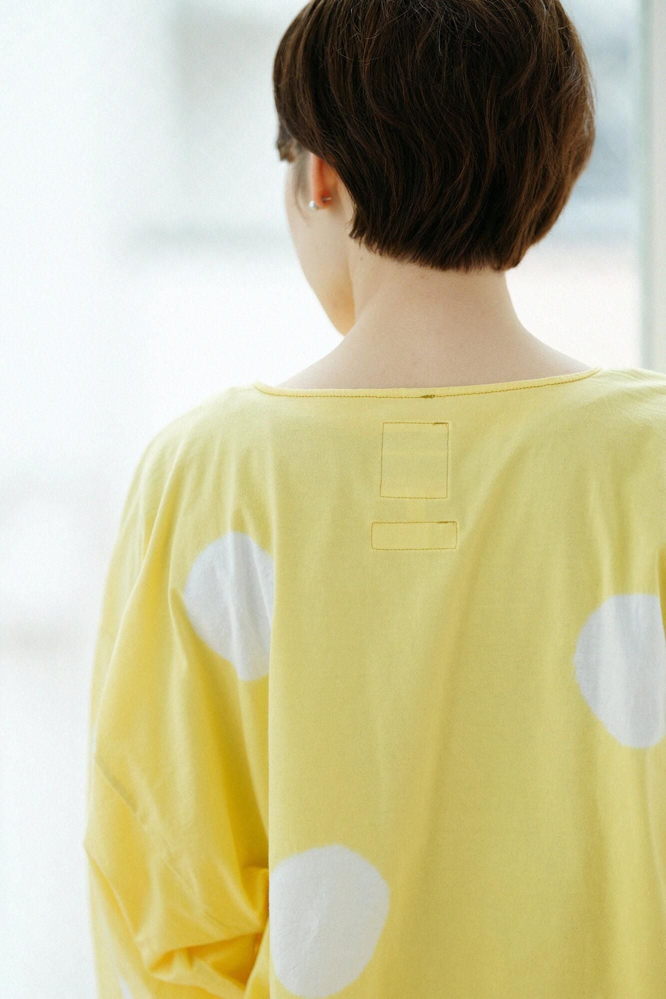 田端紮染 圓弧袖方形上衣／水玉大 黃色×白色