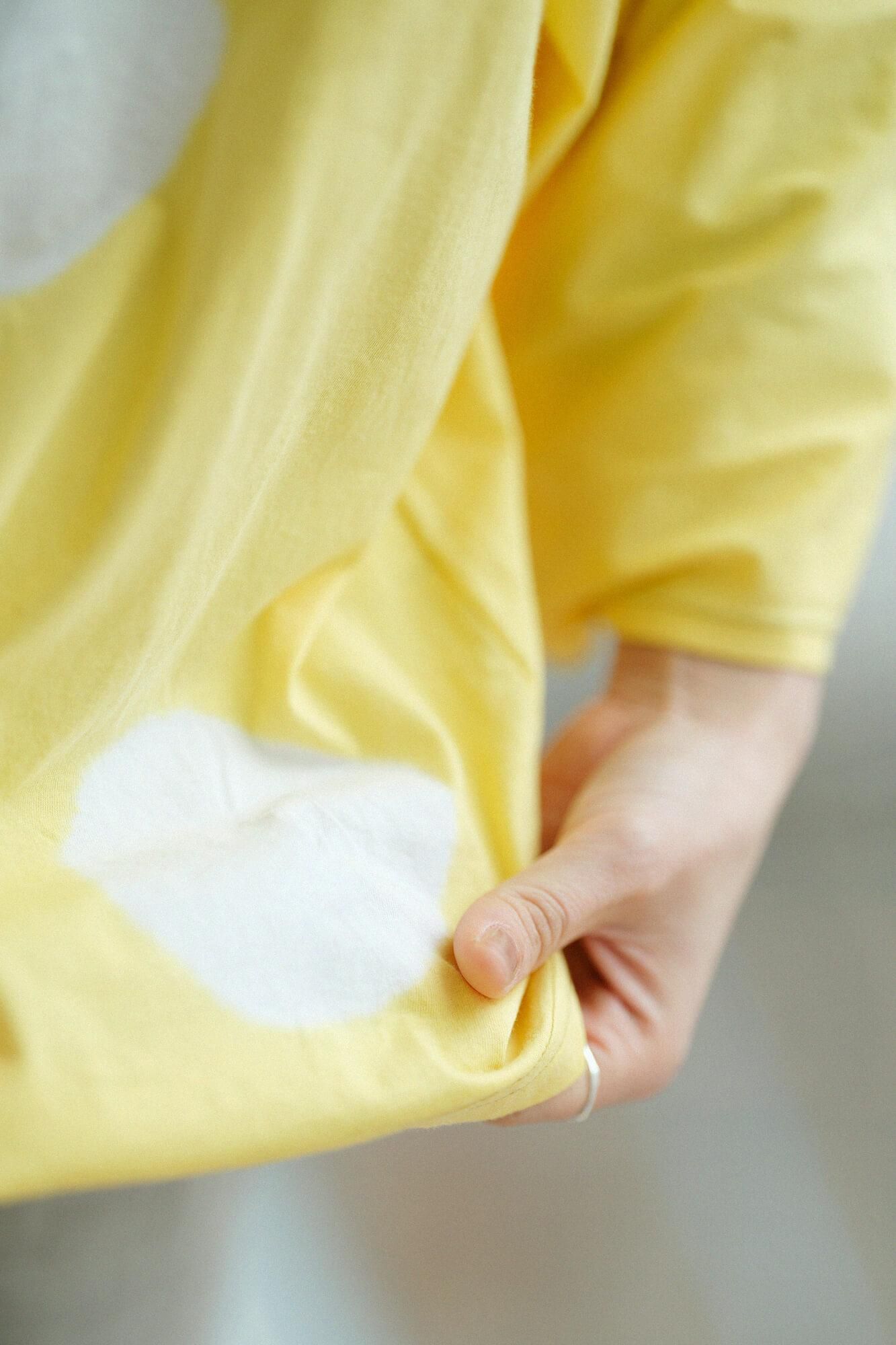 田端紮染 圓弧袖方形上衣／水玉大 黃色×白色