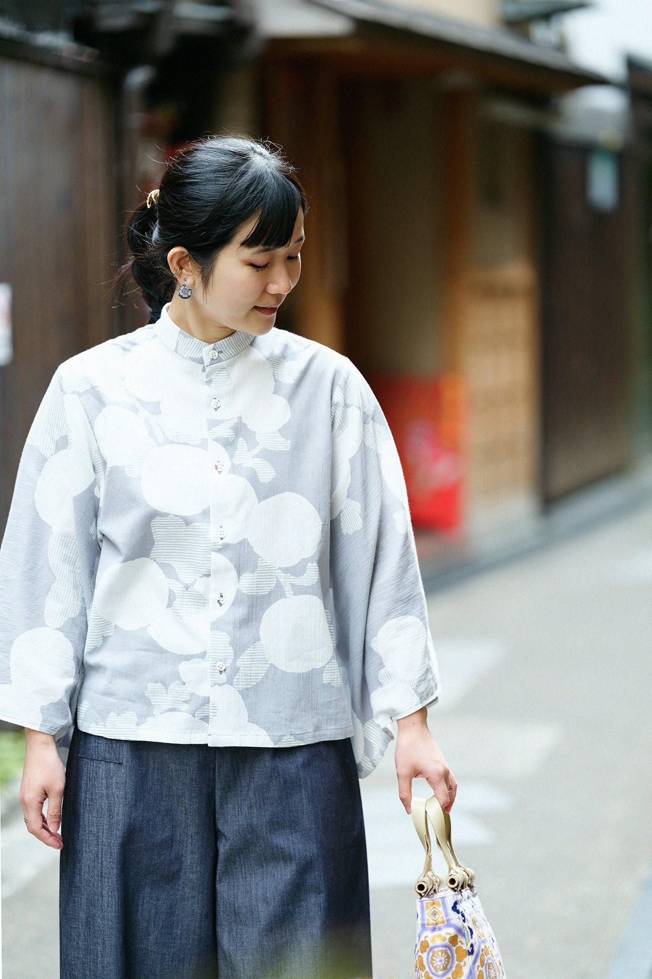 高島縮棉20/20 和服袖 襯衫／菊唐草