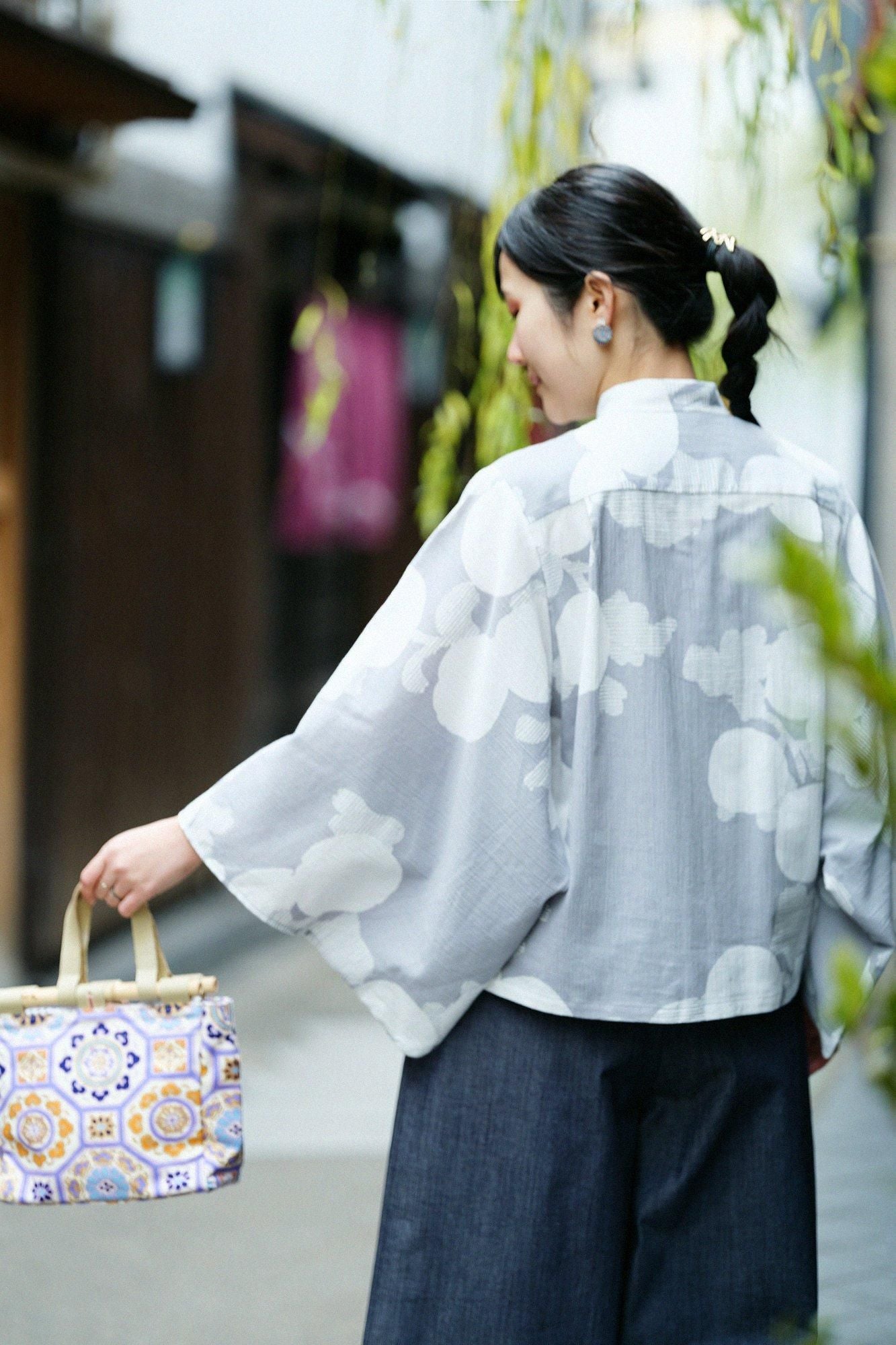 高島縮棉20/20 和服袖 襯衫／菊唐草