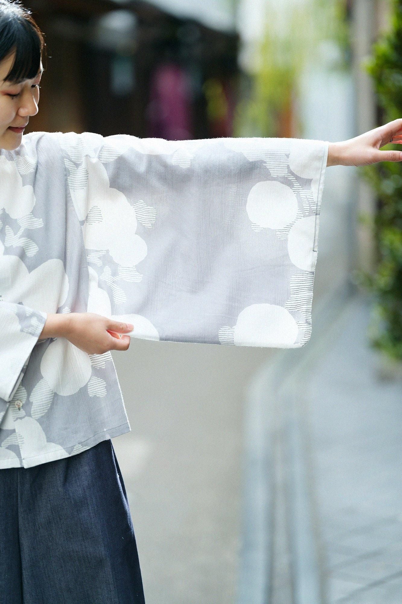 高島縮棉20/20 和服袖 襯衫／菊唐草