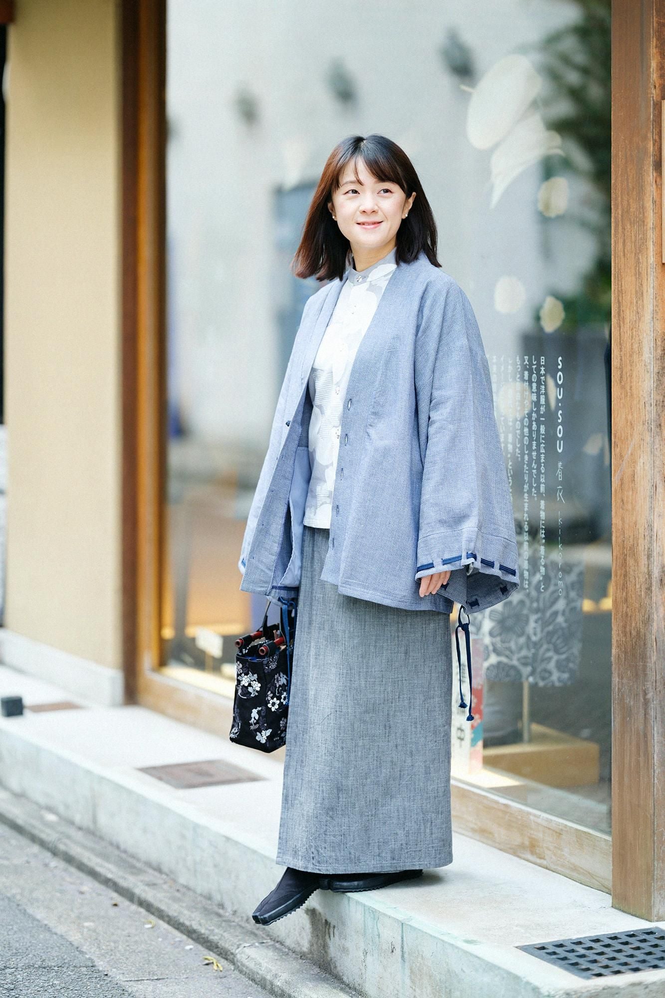 高島縮棉20/20 和服袖 襯衫／菊唐草