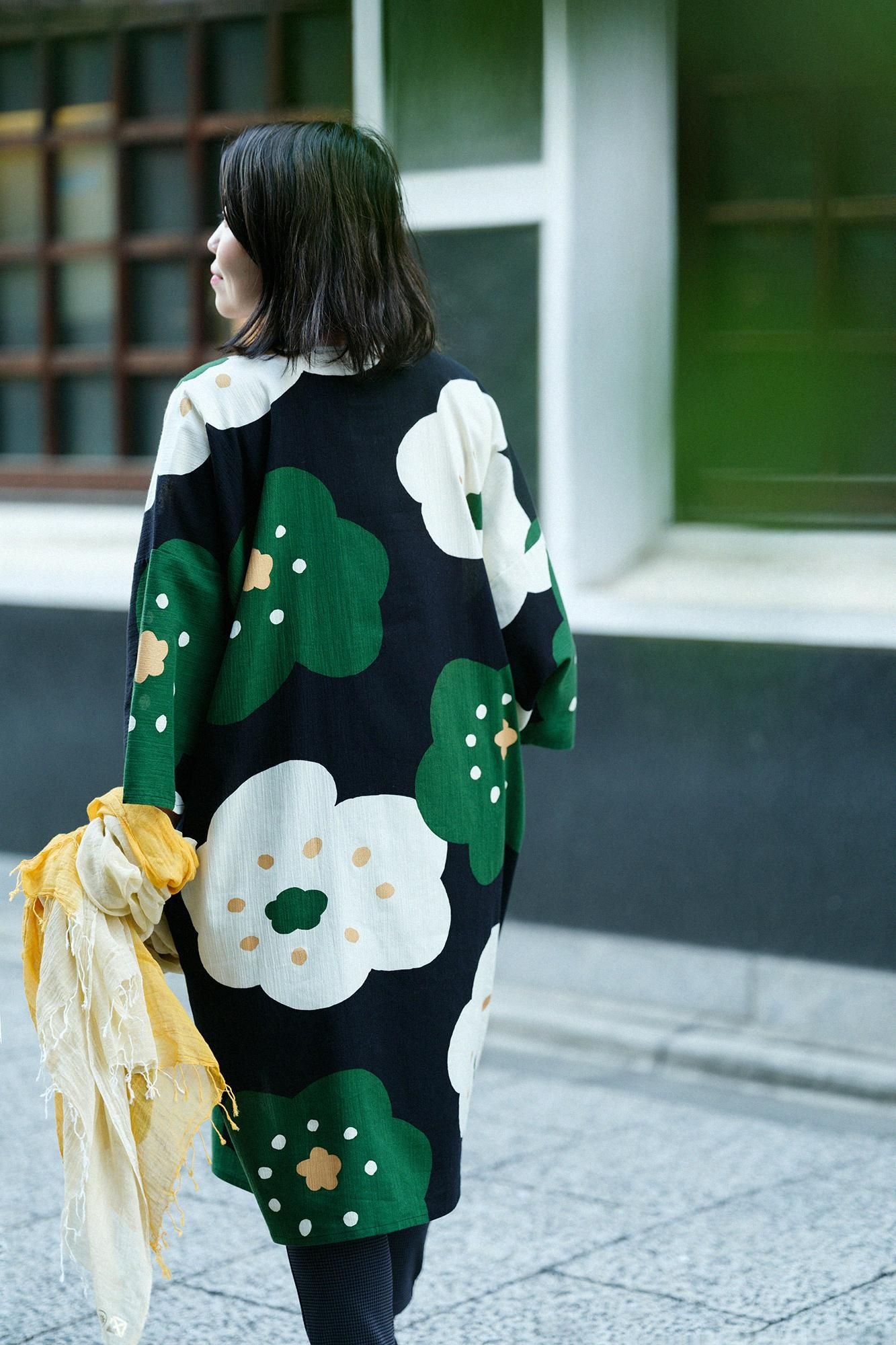 高島縮棉 20/20 圓弧袖長方形洋裝／微笑