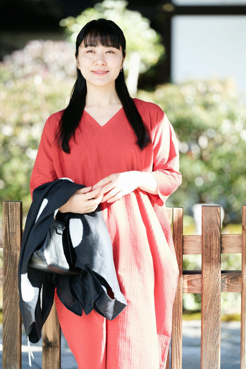 Takashima Chijimi 40/20 空羽毛未剪领长方形服装 3/4 袖