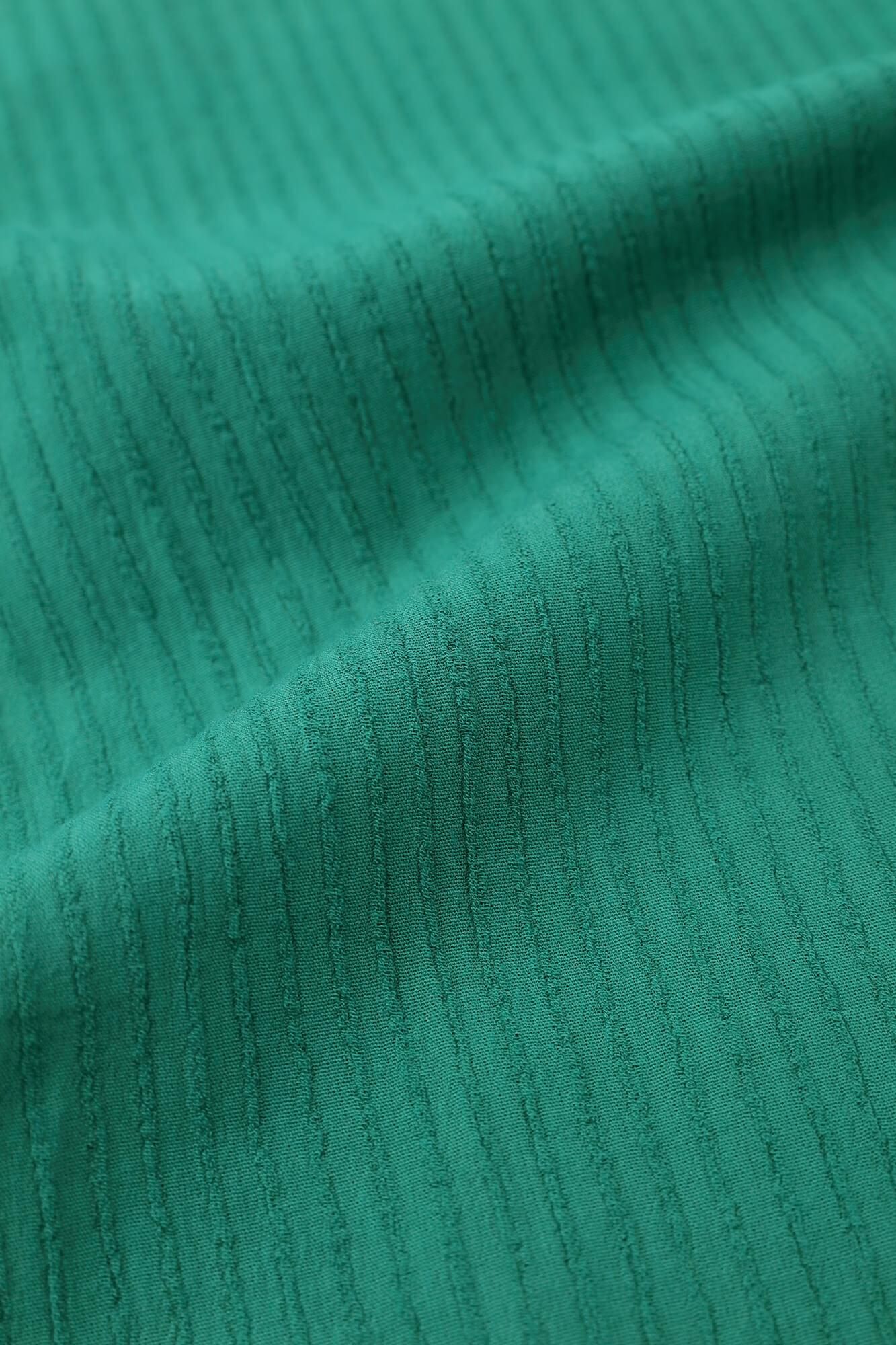 高島縮棉40/20 空羽 V領長方形洋裝 七分袖/常磐綠