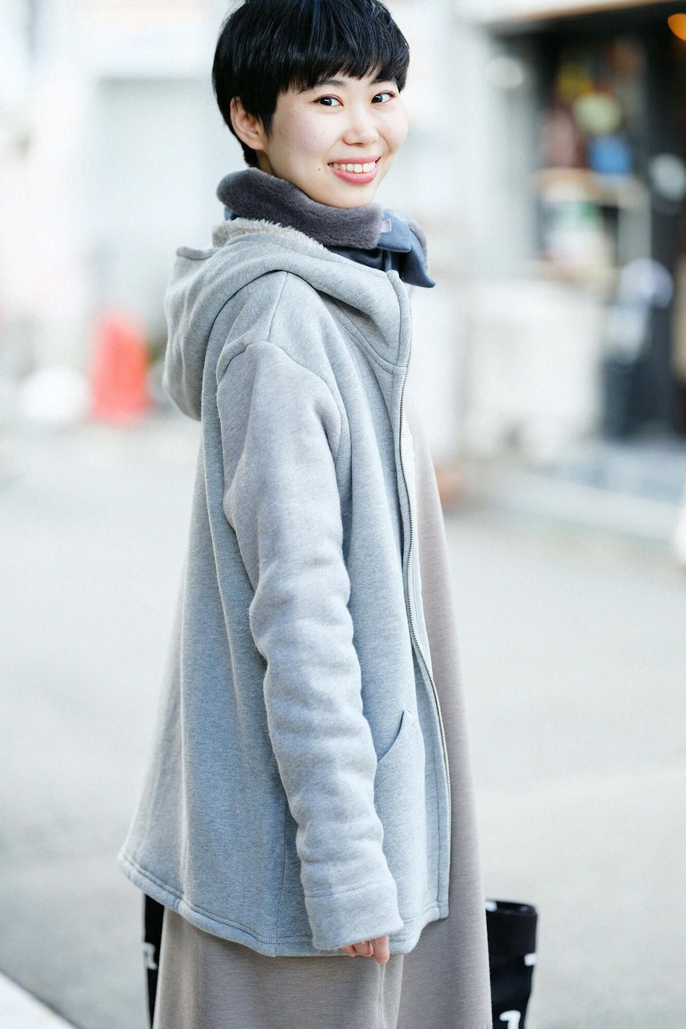 裏ボアニット フーディー／グレー