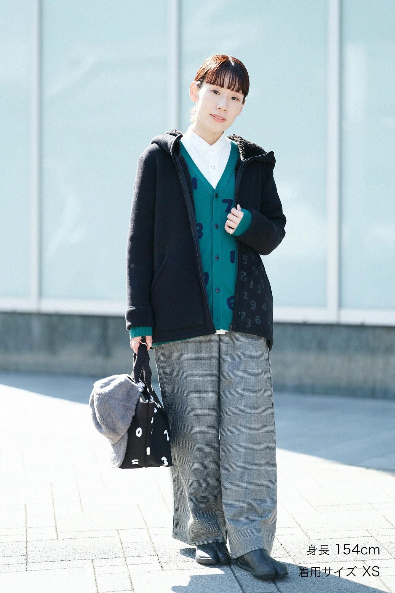 [nur Netz] Kapuzenpullover aus Boa-Strick auf der Rückseite/Schwarz