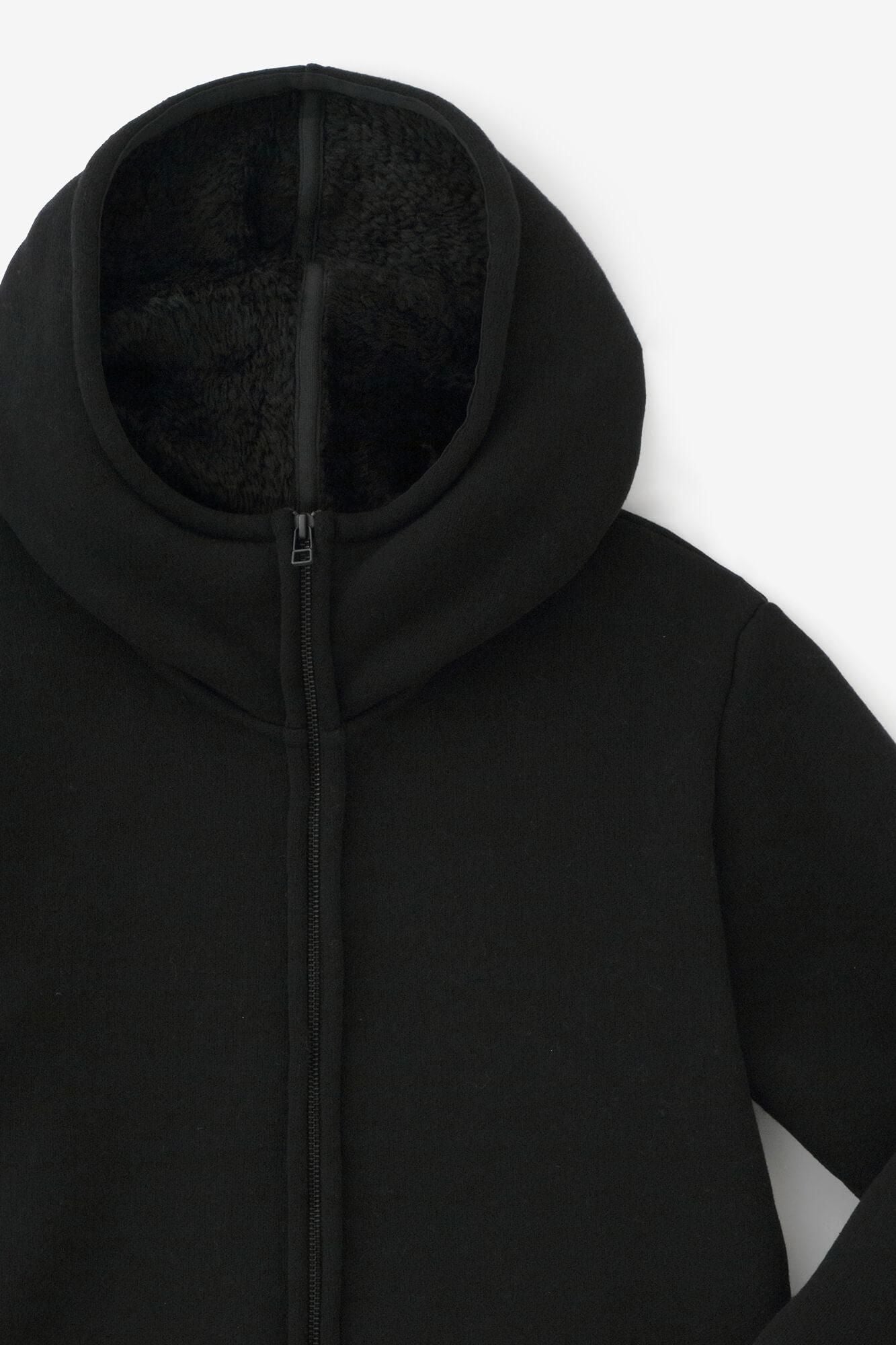 [nur Netz] Kapuzenpullover aus Boa-Strick auf der Rückseite/Schwarz