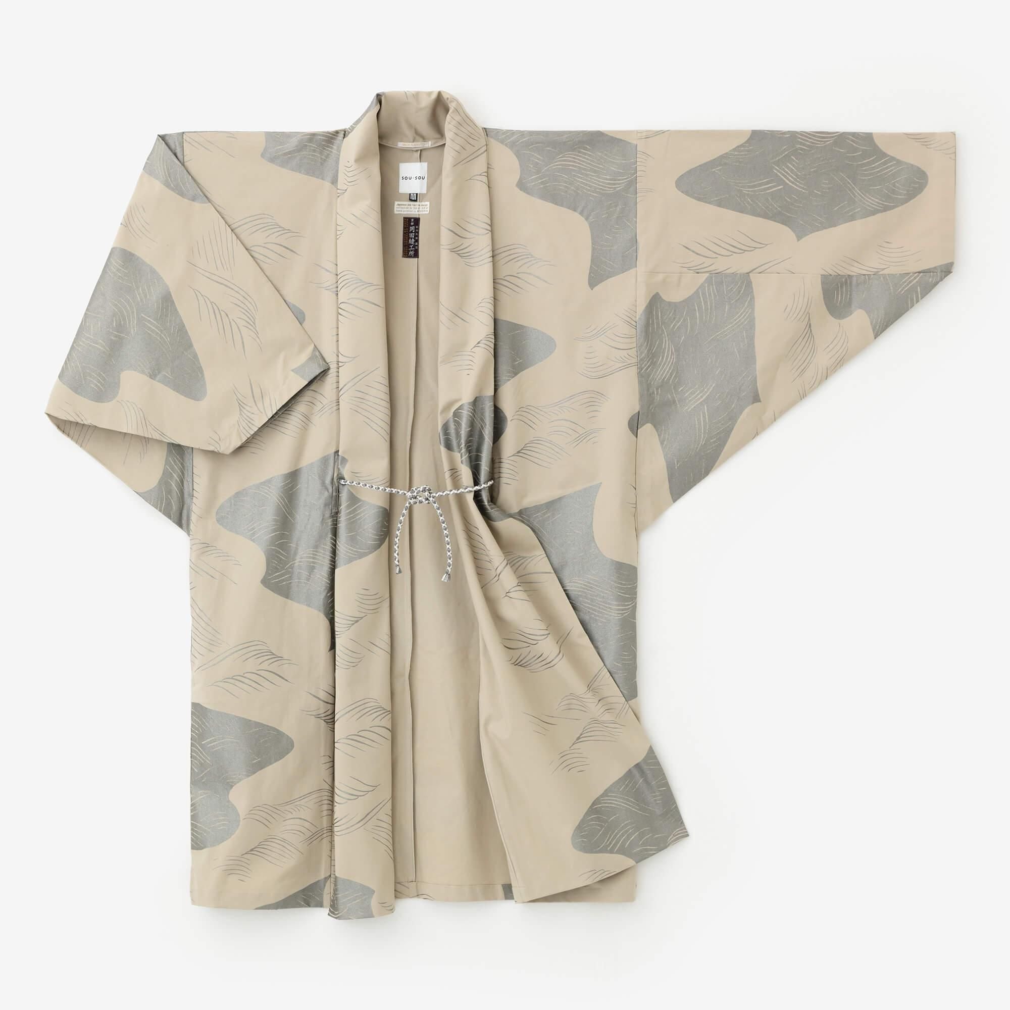 伸 橫紋平織布 梯形袖外套 中長 單層／急流 米色