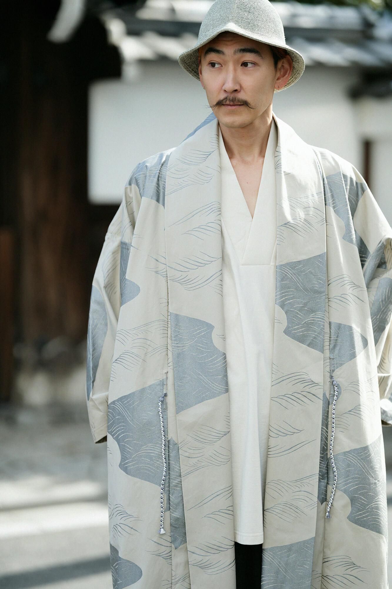 伸 橫紋平織布 梯形袖外套 中長 單層／急流 米色