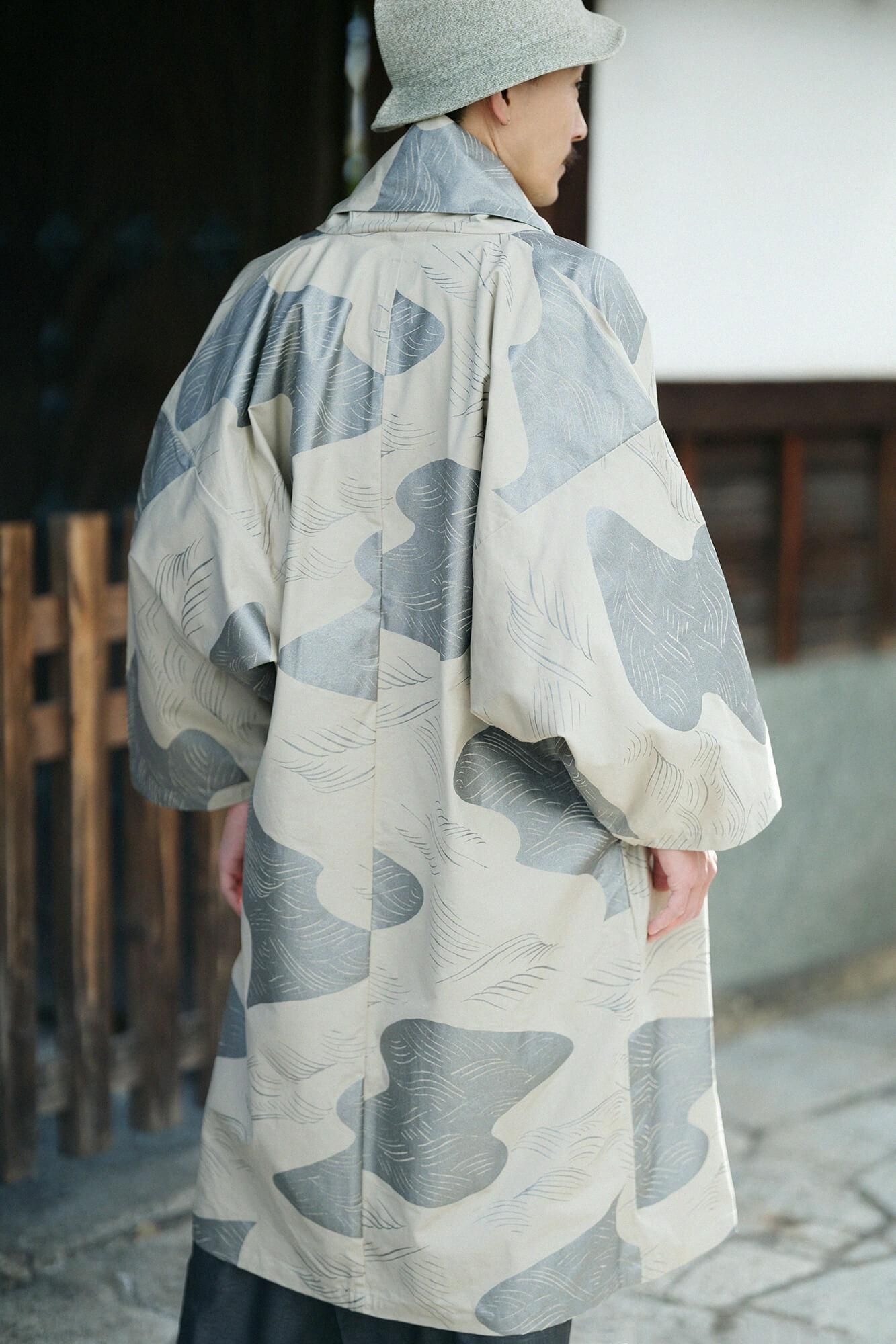 伸 橫紋平織布 梯形袖外套 中長 單層／急流 米色