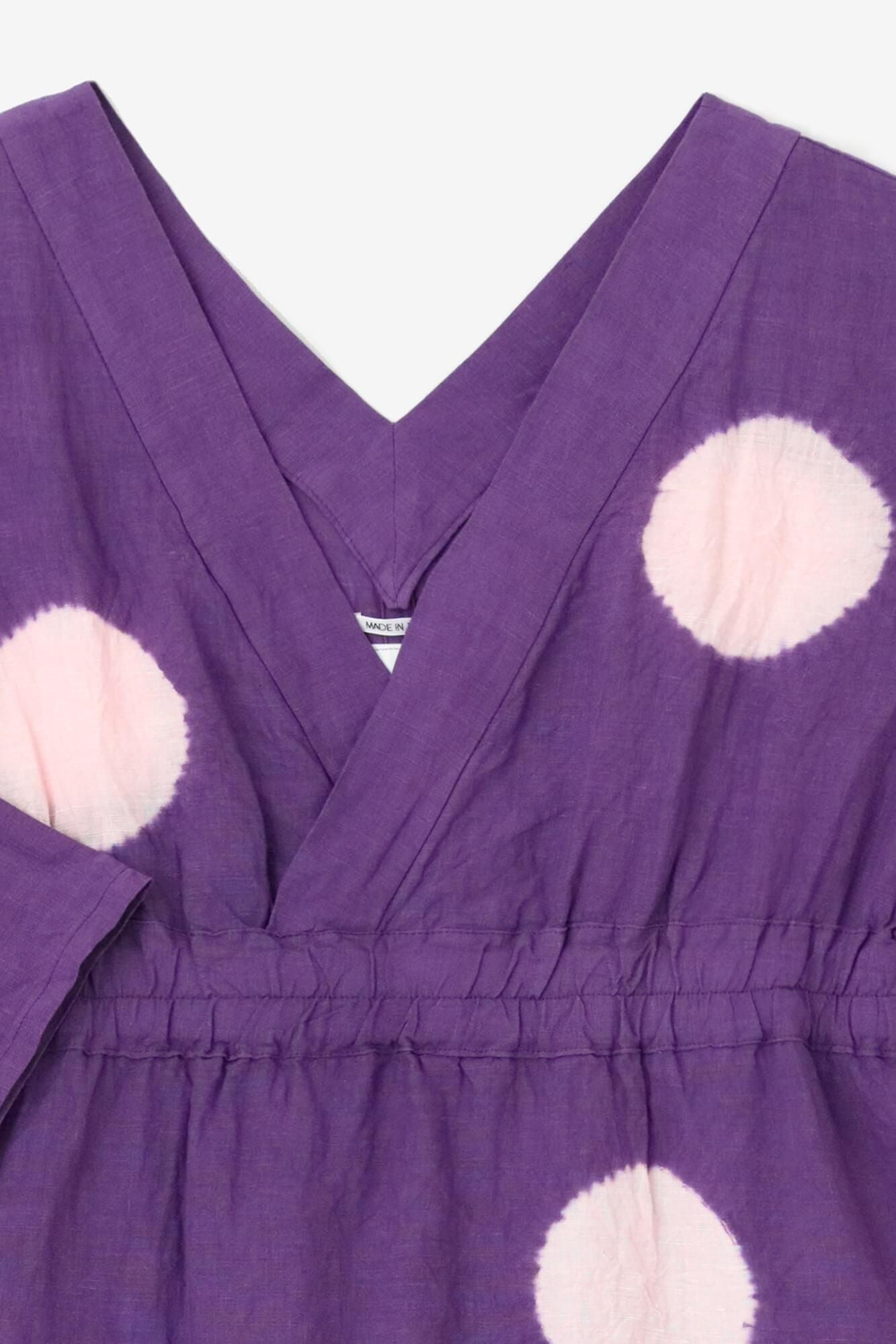 [仅限在线] Tabata Shibori Hemp Yukata Mitate / 大圆点（Mizutamai）Kyomurasaki x Maiden Color