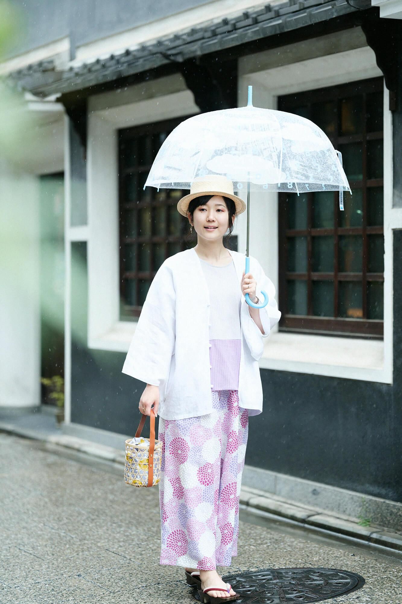 高島縮棉 40/20 空羽 方形上衣 雙色／白灰色×淺紫色