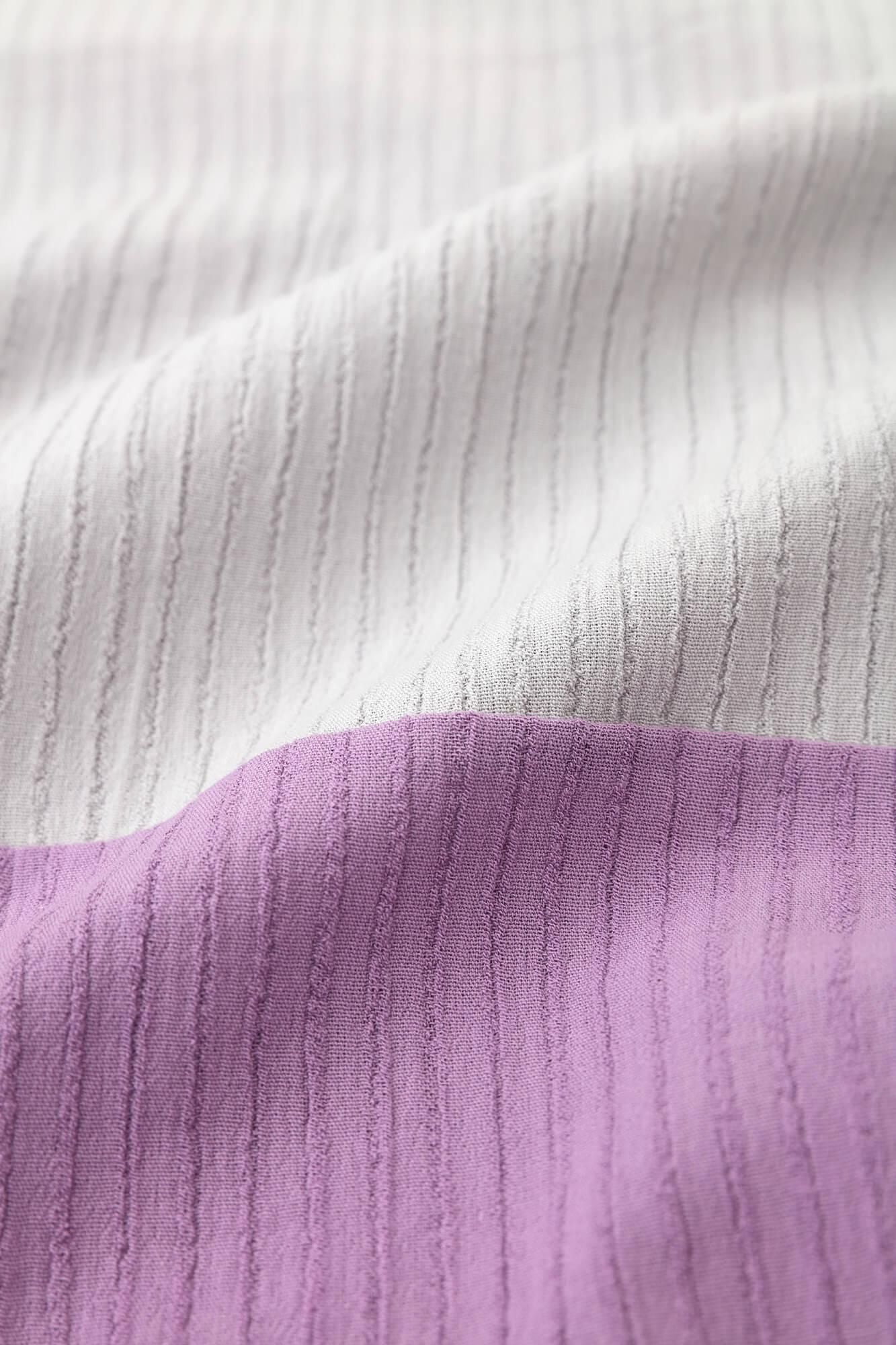 高島縮棉 40/20 空羽 方形上衣 雙色／白灰色×淺紫色