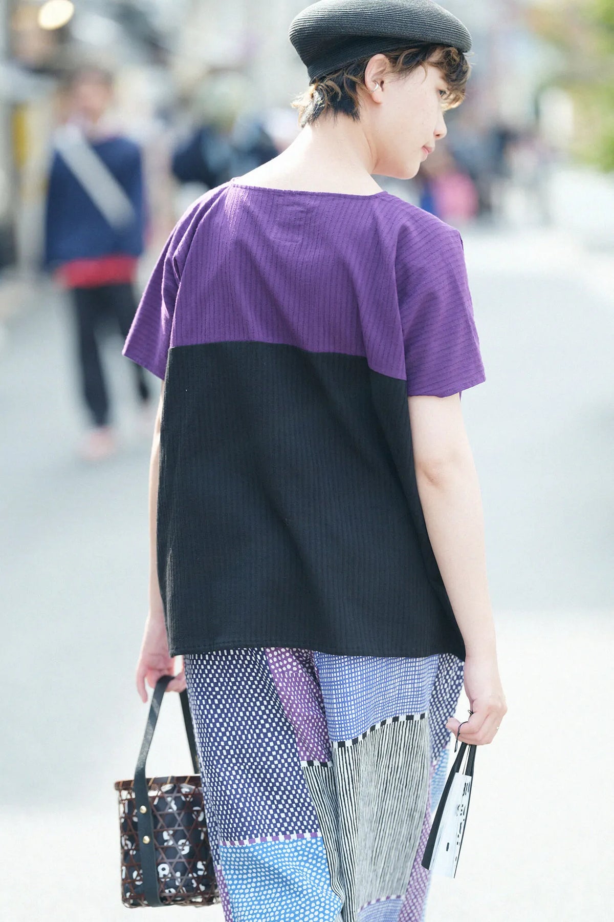 Chizimi Cotton 40/20 Akiha Square Top Bi-color / Violet×Black