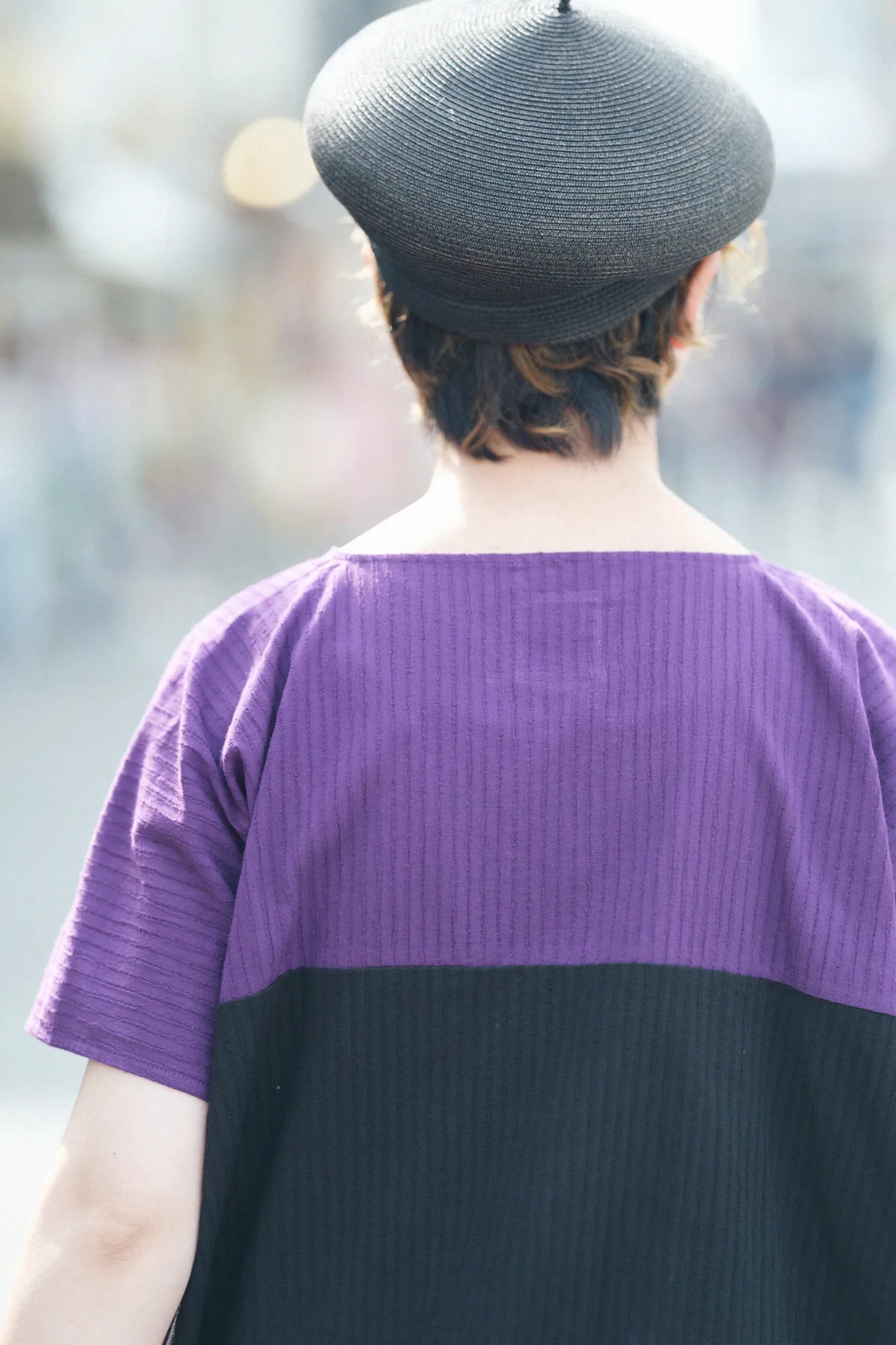 Chizimi Cotton 40/20 Akiha Square Top Bi-color / Violet×Black