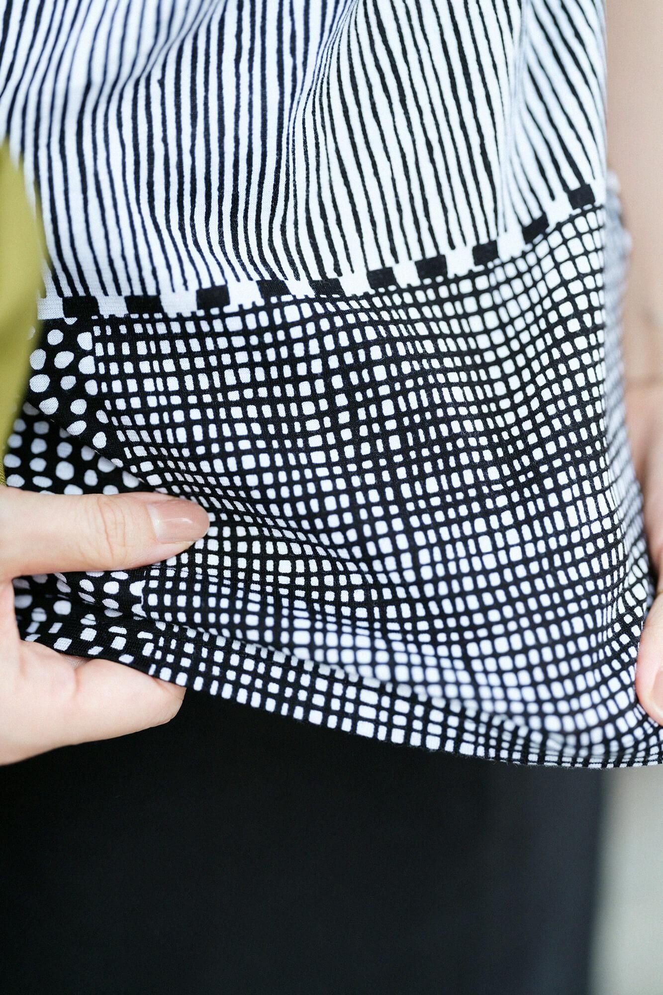 和服領短袖上衣／點線 墨黑色