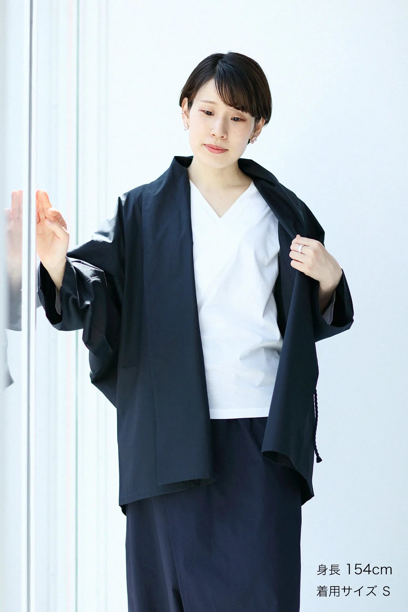 【net limited】Cotton Tencel Typewriter Cloth Triangular Sleeve Coat Short Single Layer／Dark Navy▲