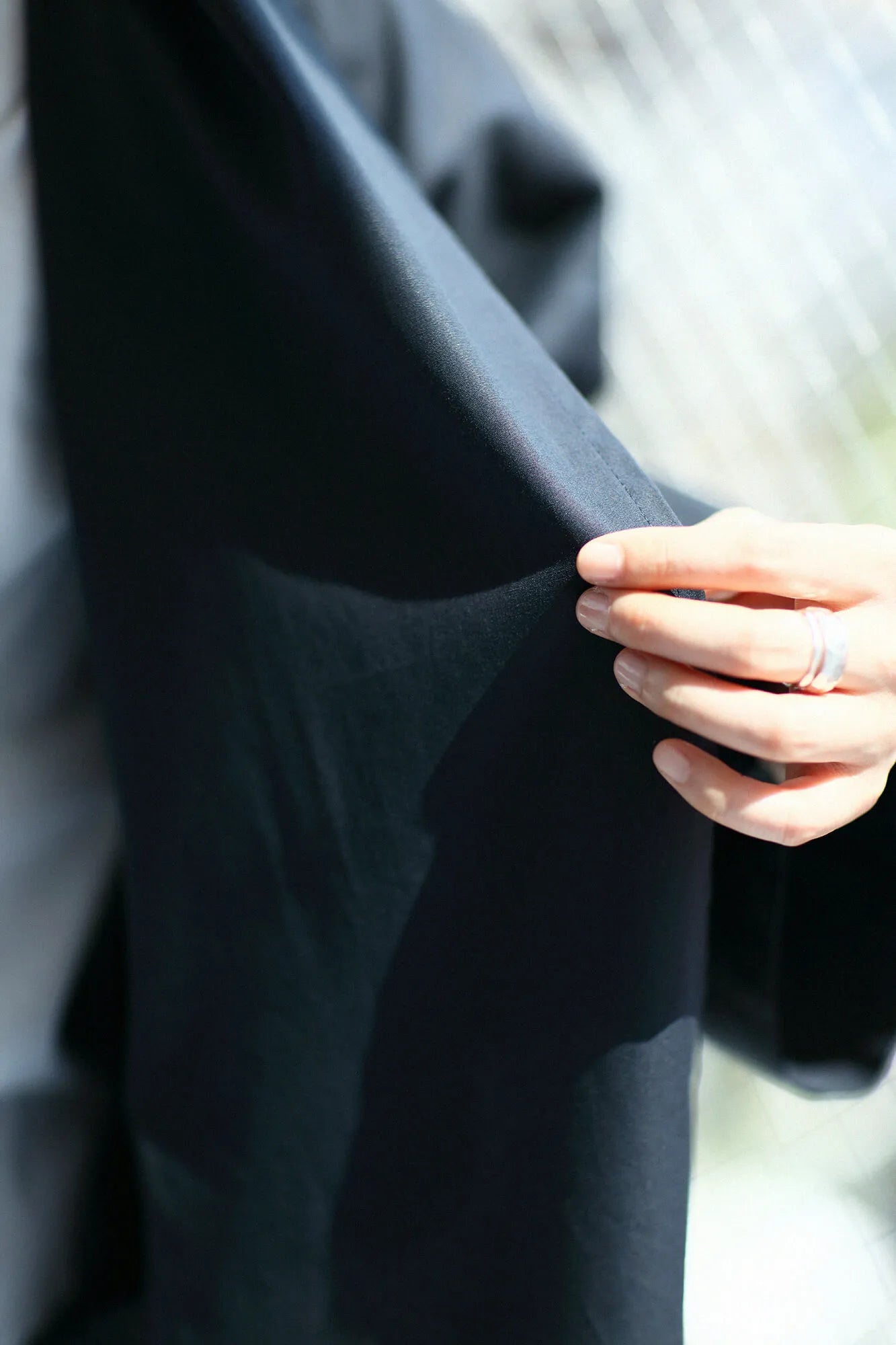 【net limited】Cotton Tencel Typewriter Cloth Triangular Sleeve Coat Short Single Layer／Dark Navy▲