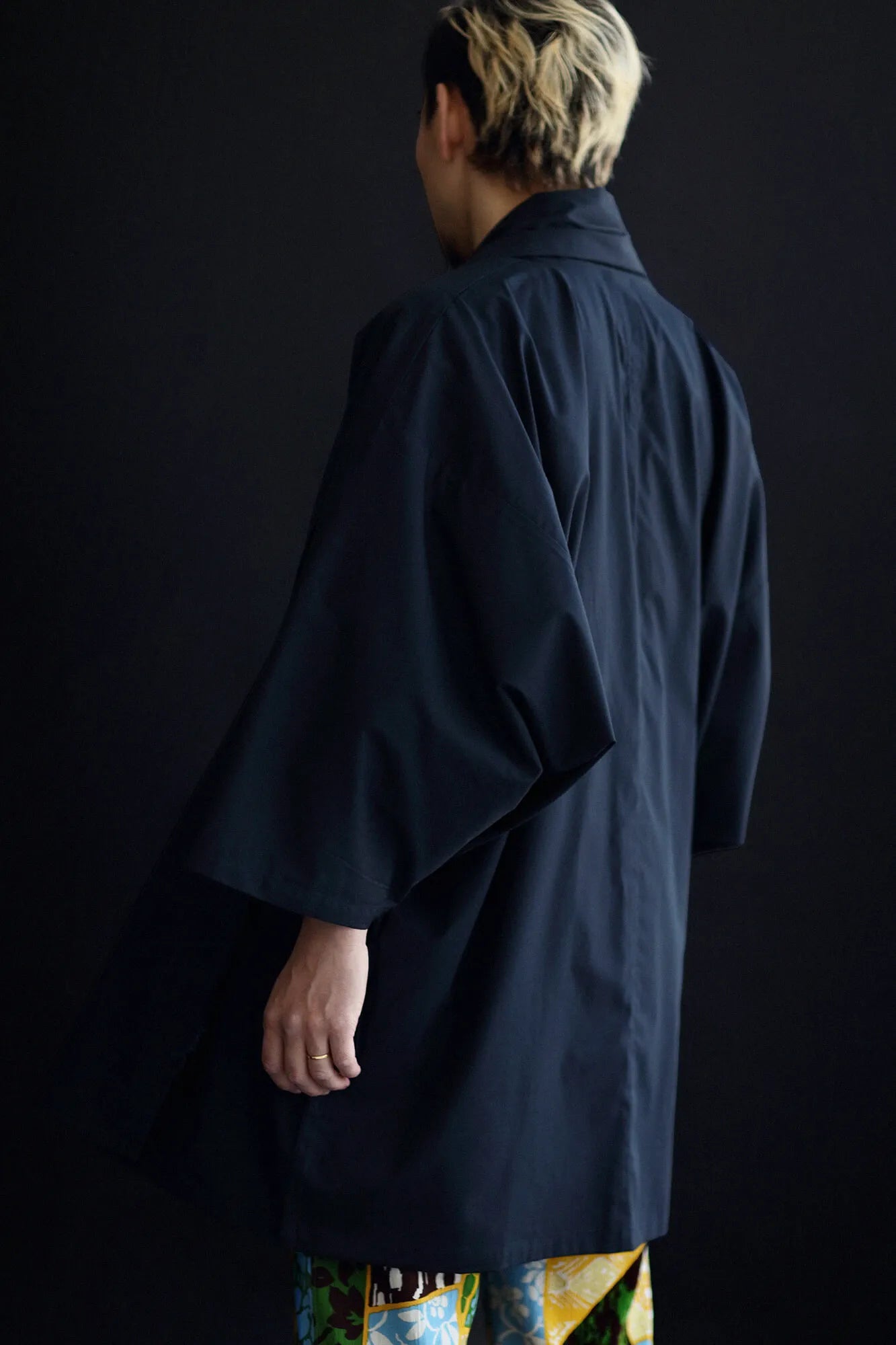 【net limited】Cotton Tencel Typewriter Cloth Triangular Sleeve Coat Short Single Layer／Dark Navy▲