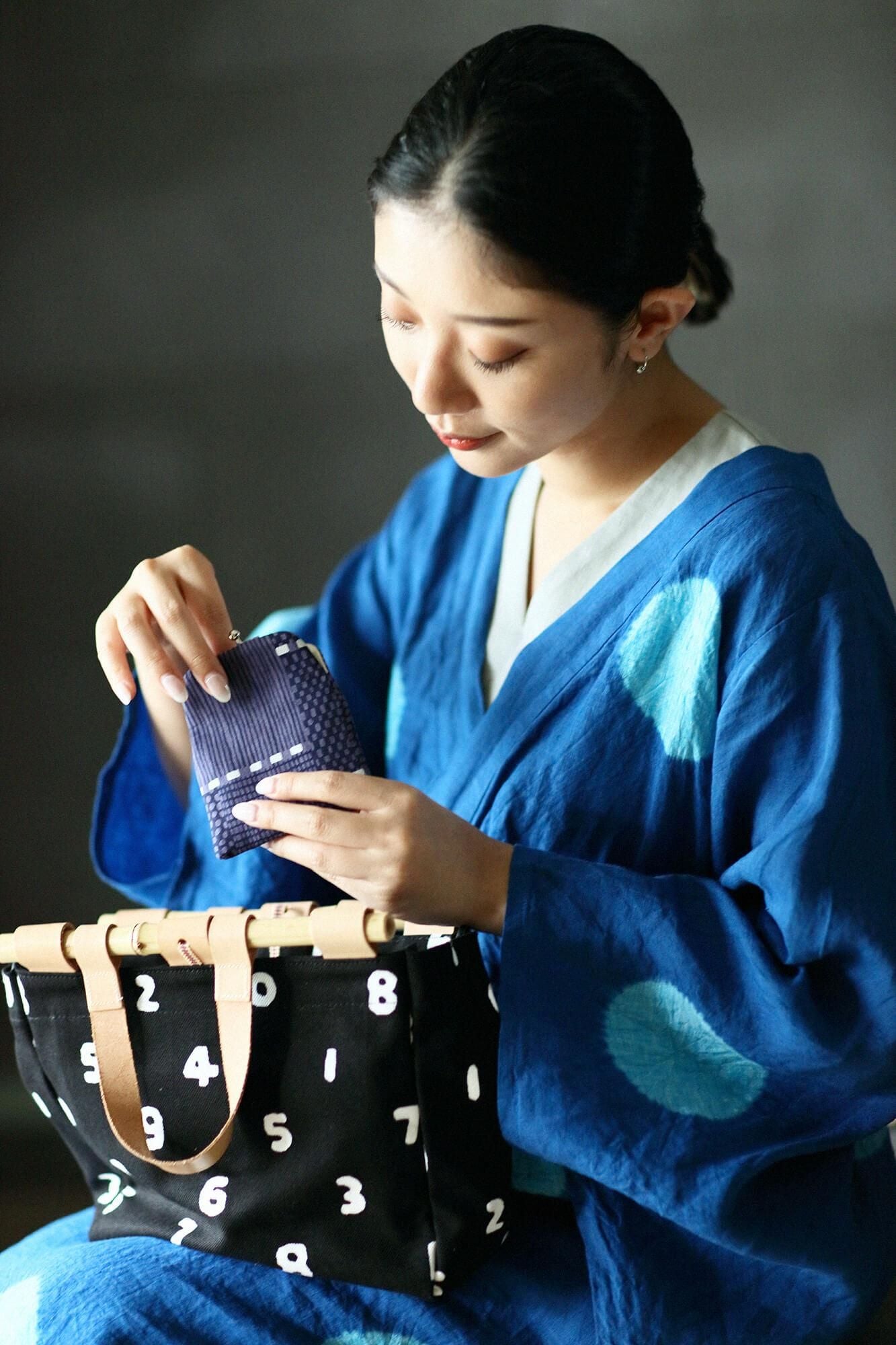 No.12 Canvas Soft Mini Gamaguchi / Lines and Dots