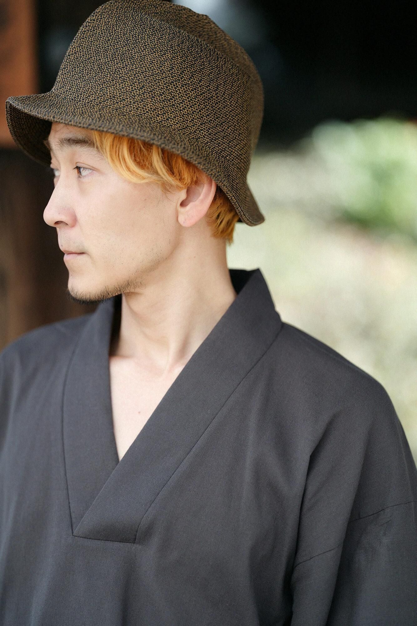 Chizimi Cotton 40/40 Fubi Kimono Shirt / Dark Grey