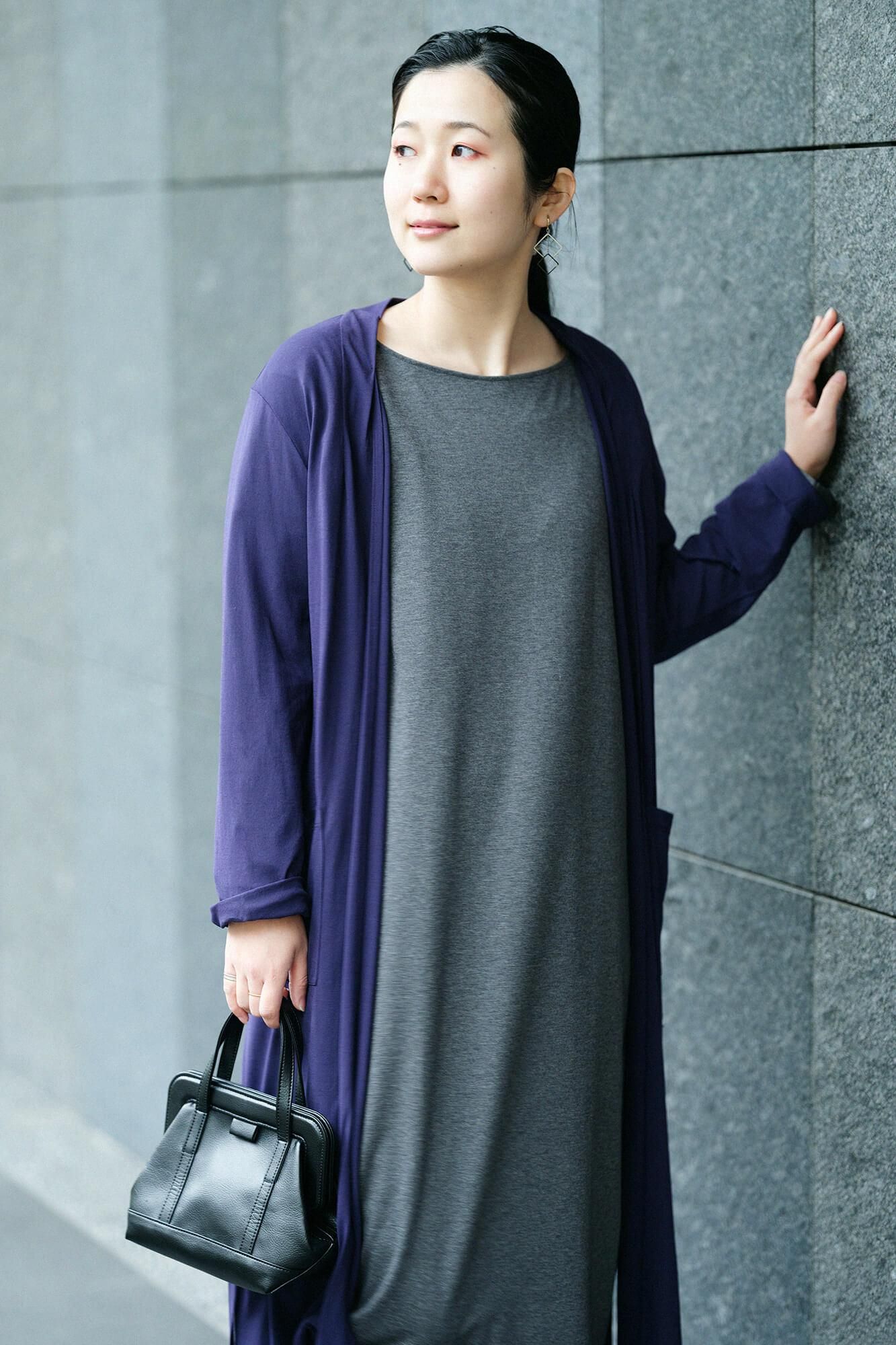 羅紋針織布 Royal Cool B.N. 長袖連衣裙／灰墨色