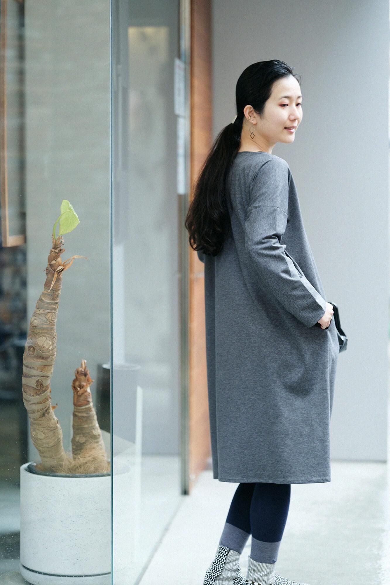 羅紋針織布 Royal Cool B.N. 長袖連衣裙／灰墨色