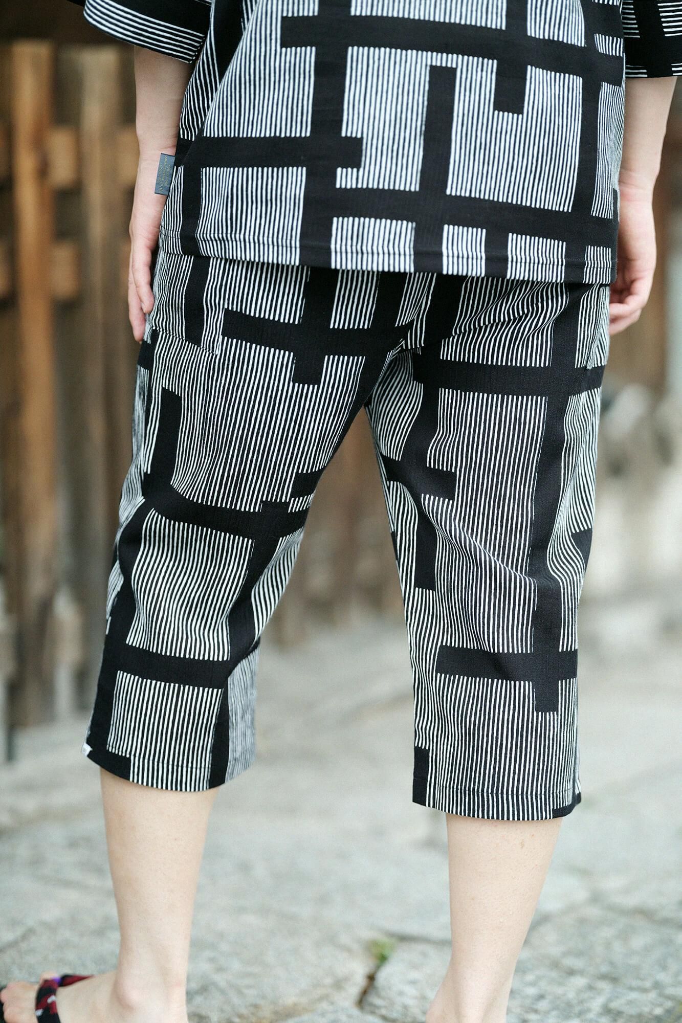【Online】Chizimi Cotton 20/20 Skinny Pants／Staggered Stripes(Jima) Fence