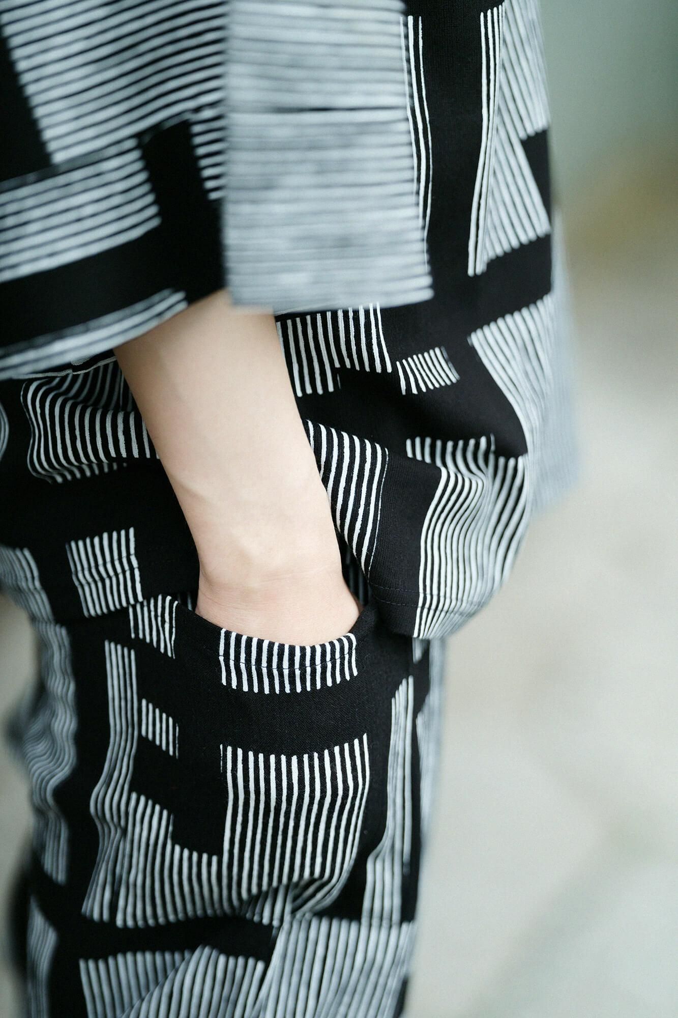 【Online】Chizimi Cotton 20/20 Skinny Pants／Staggered Stripes(Jima) Fence