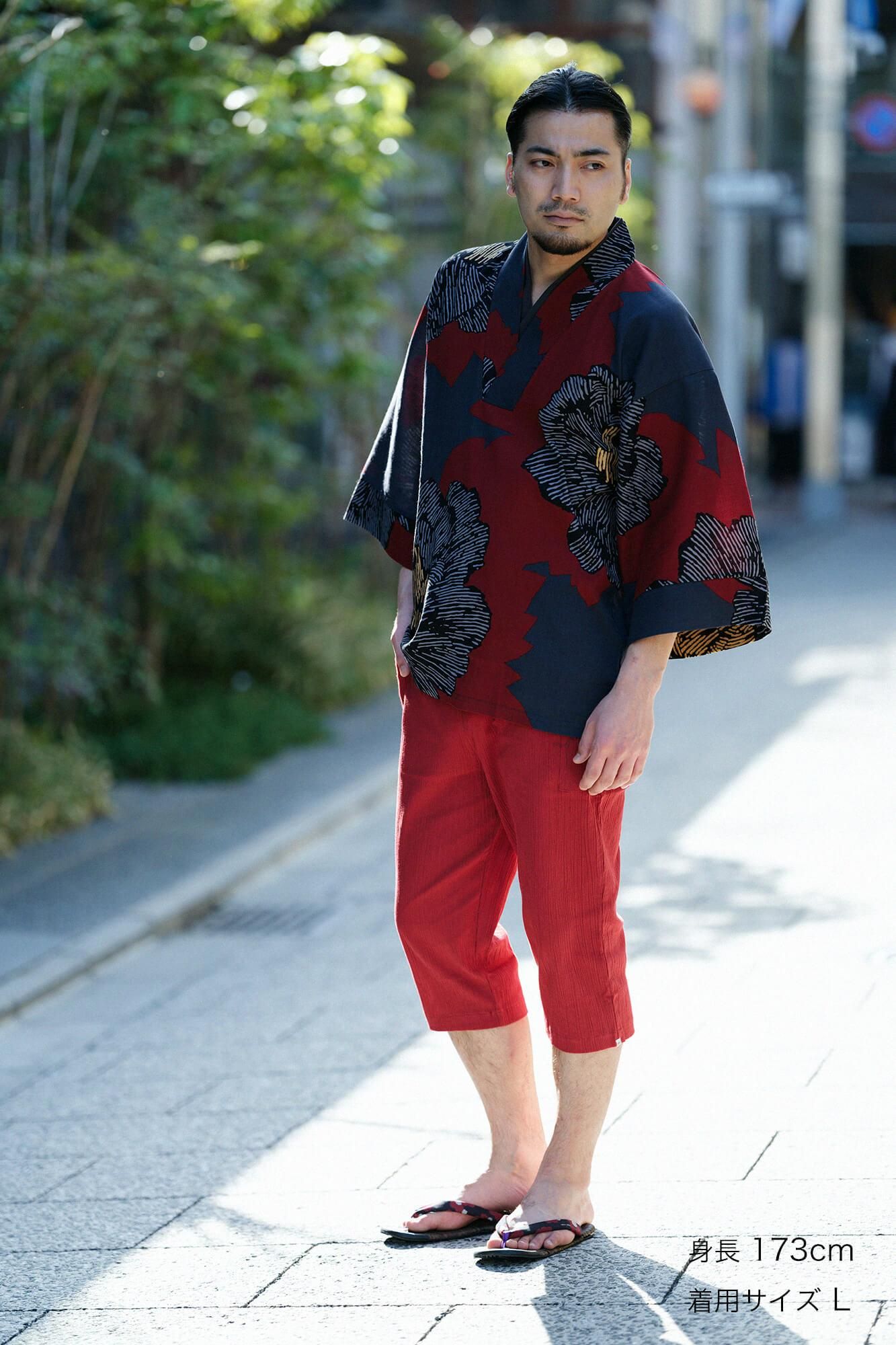 高島縮棉 20/20 細腿褲／紅色