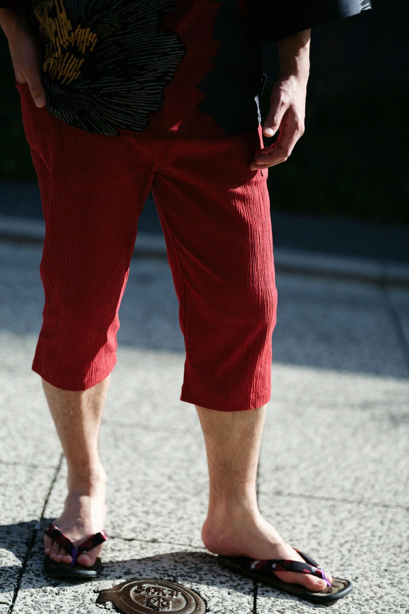 高島縮棉 20/20 細腿褲／紅色