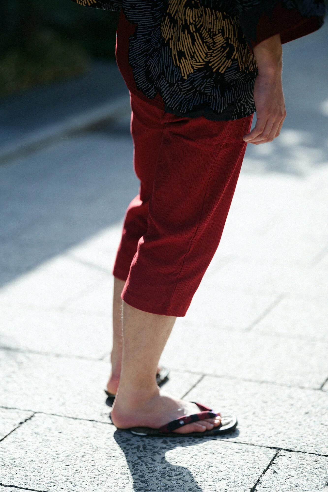 高島縮棉 20/20 細腿褲／紅色