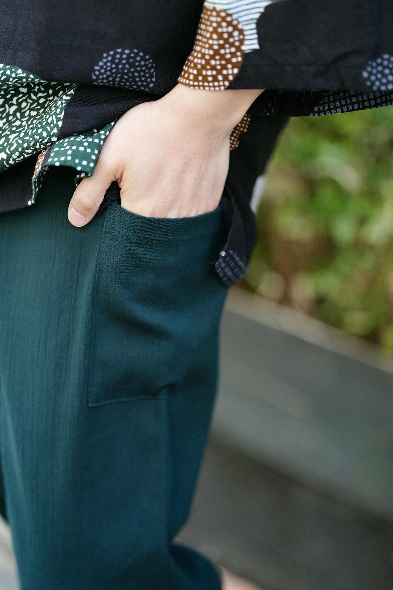  Chizimi Cotton 20/20 Harem Pants / Dark Green