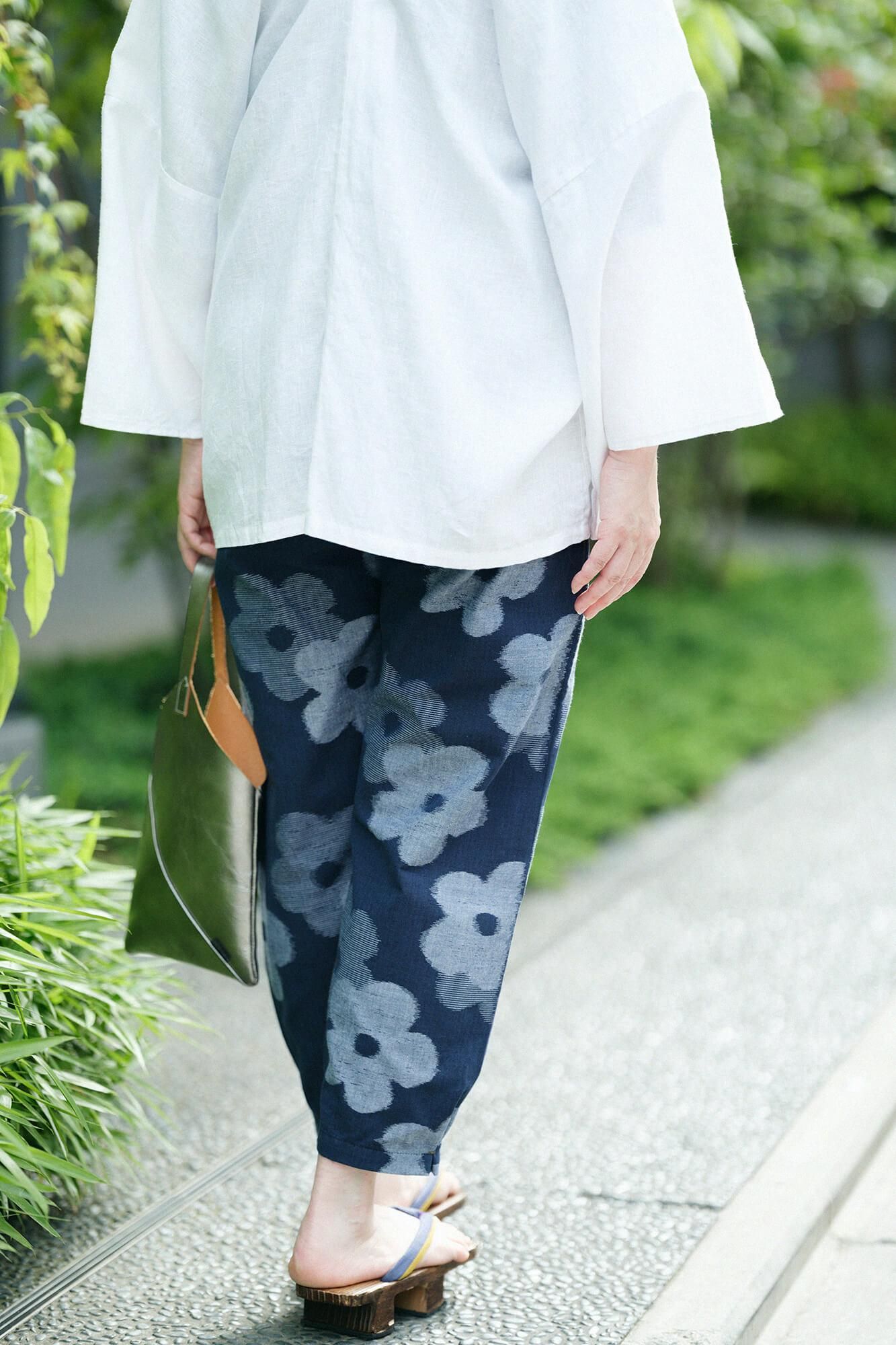 久留米織 工人褲／疊花 軍藍色