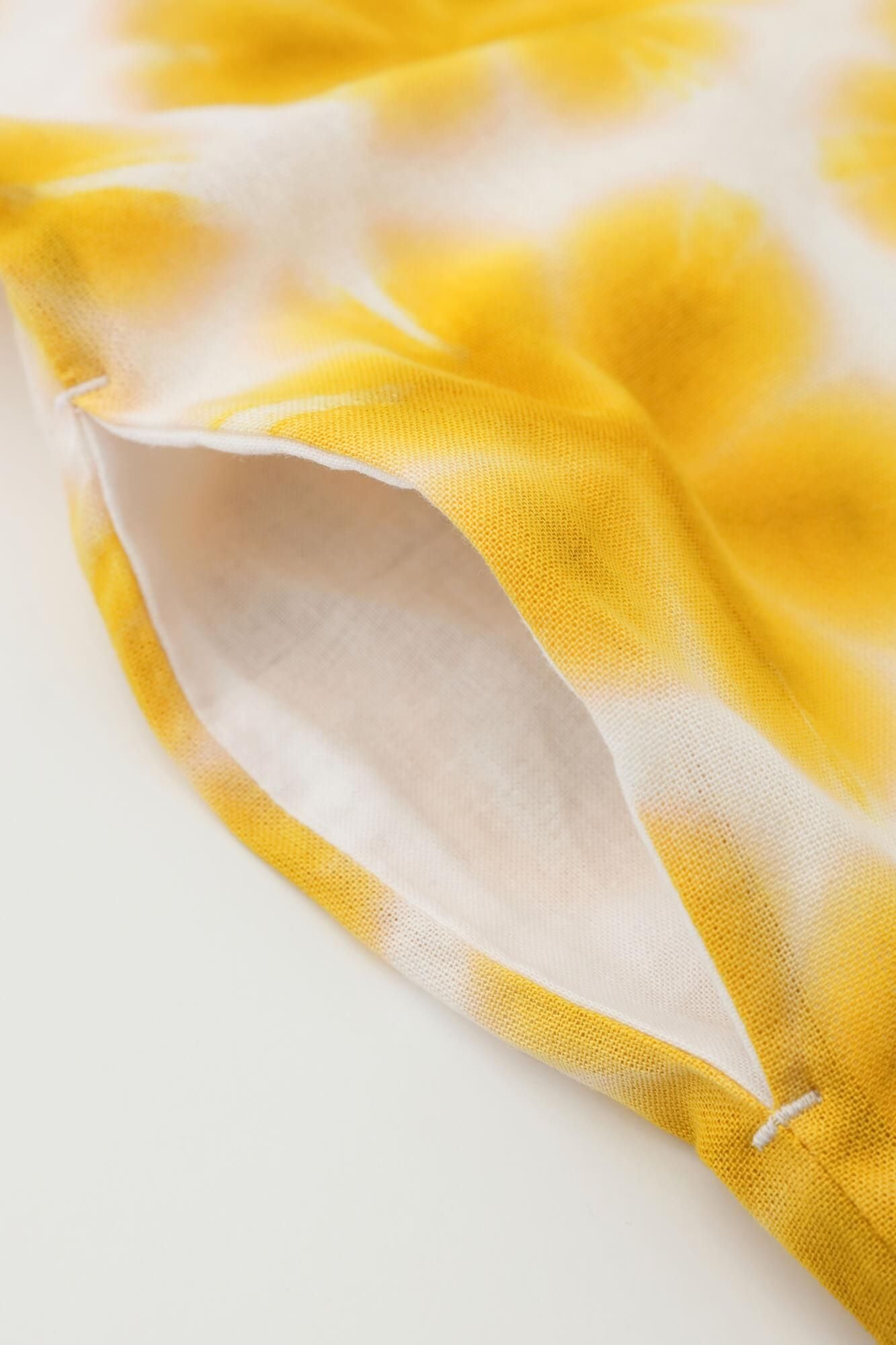 Konsei Tie-dye Chita Cotton Bun Rectangular Dress Split Joint / Gradient Snowflakes Mustard Color