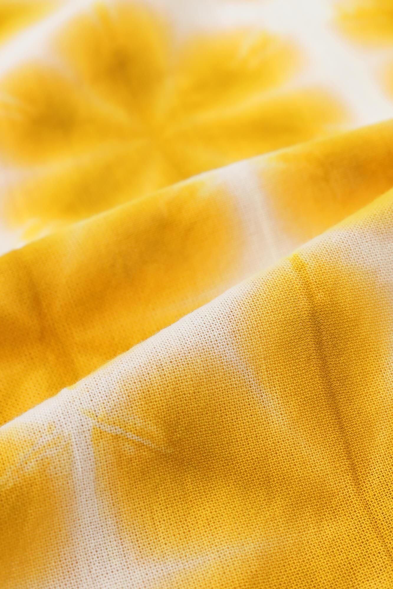 Konsei Tie-dye Chita Cotton Bun Rectangular Dress Split Joint / Gradient Snowflakes Mustard Color