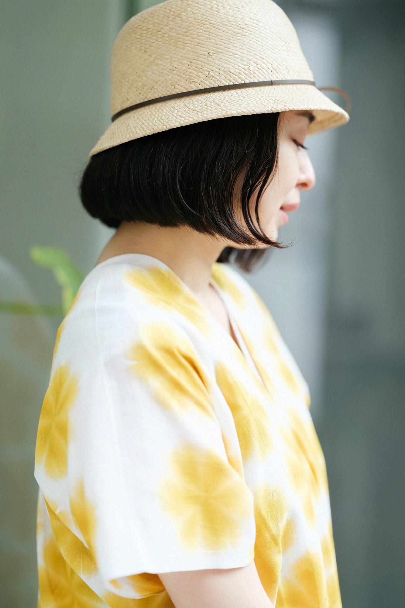 Konsei Tie-dye Chita Cotton Bun Rectangular Dress Split Joint / Gradient Snowflakes Mustard Color